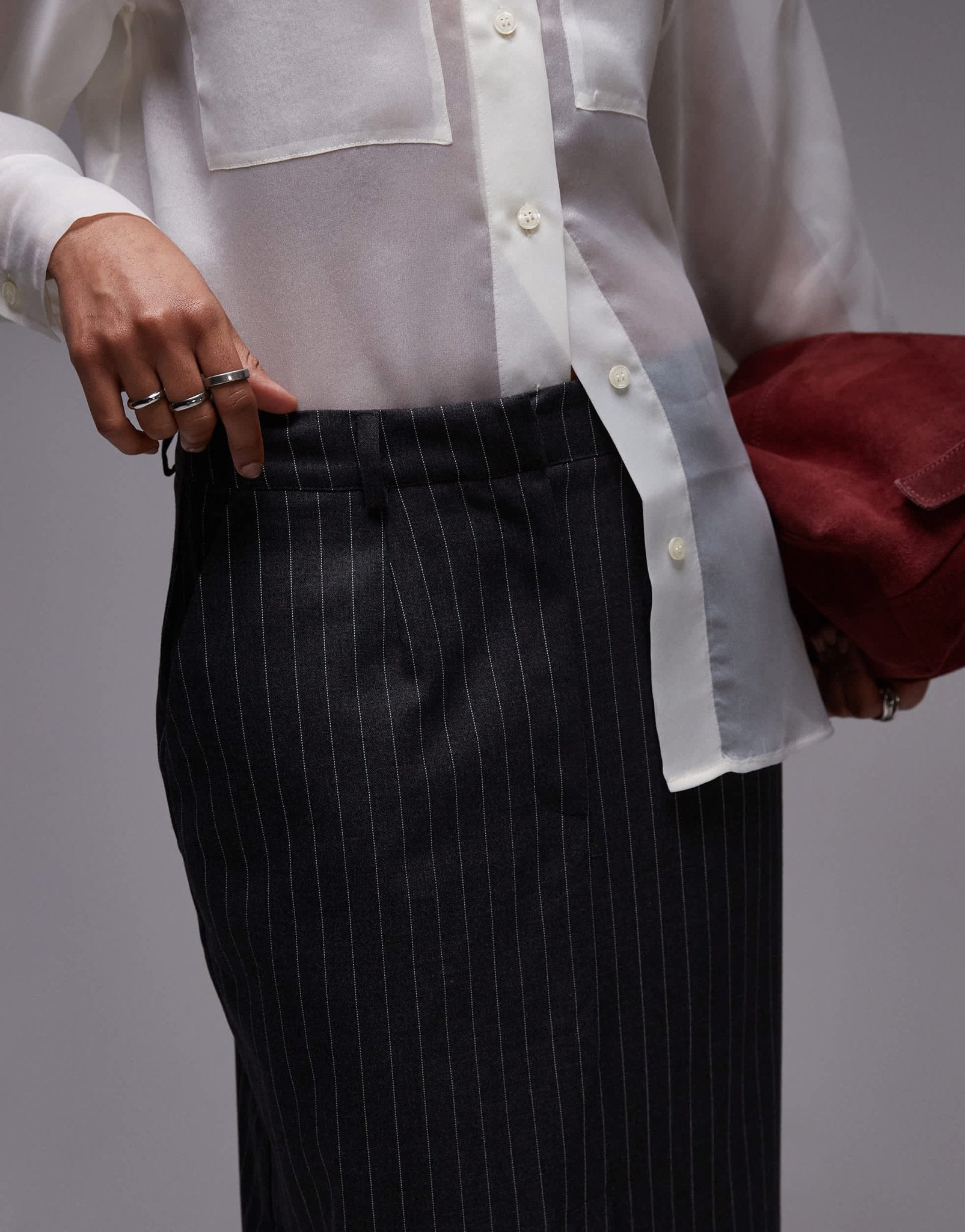 ASOS DESIGN tailored maxi pencil skirt in charcoal pinstripe - ASOS Sample Sale
