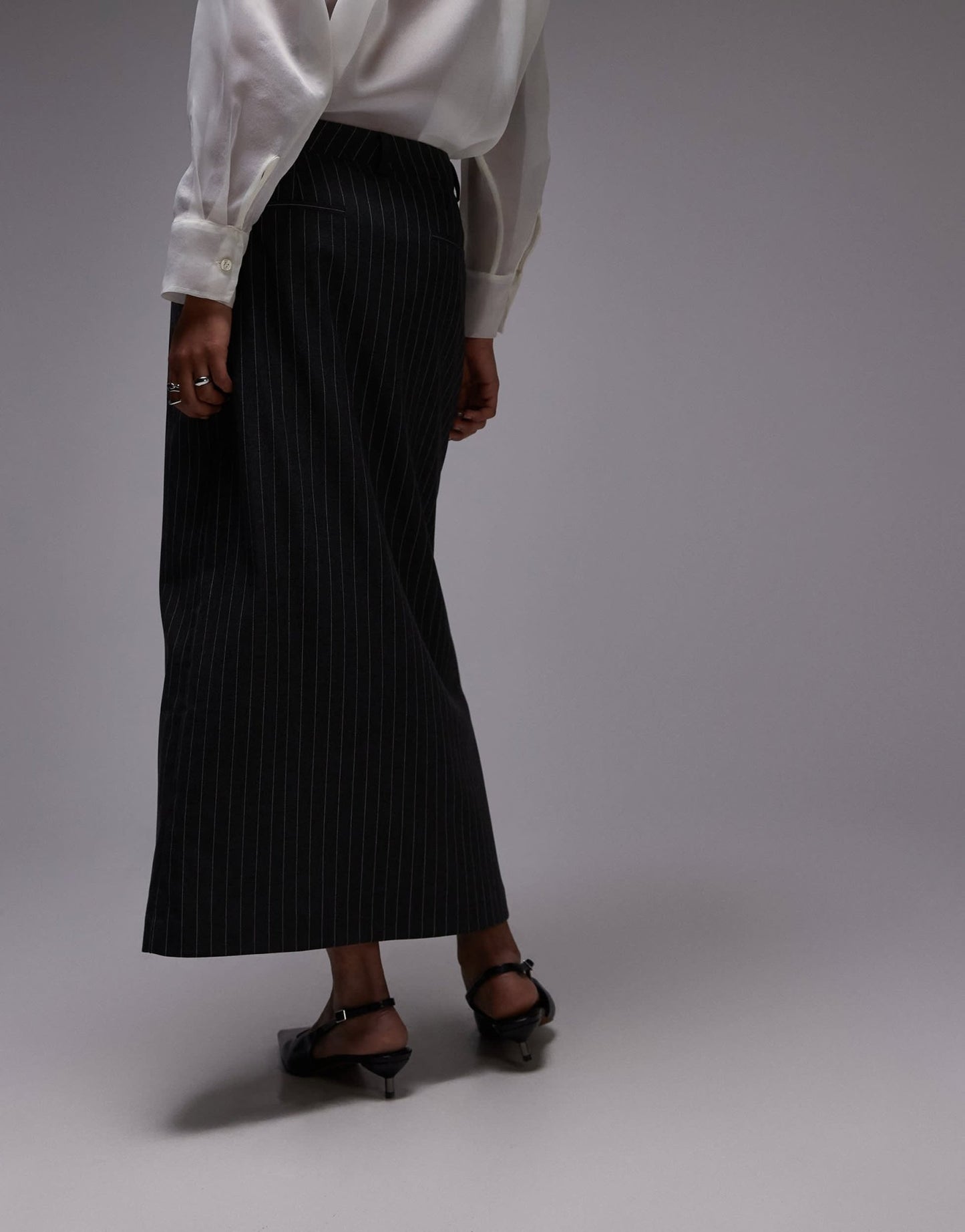 ASOS DESIGN tailored maxi pencil skirt in charcoal pinstripe - ASOS Sample Sale