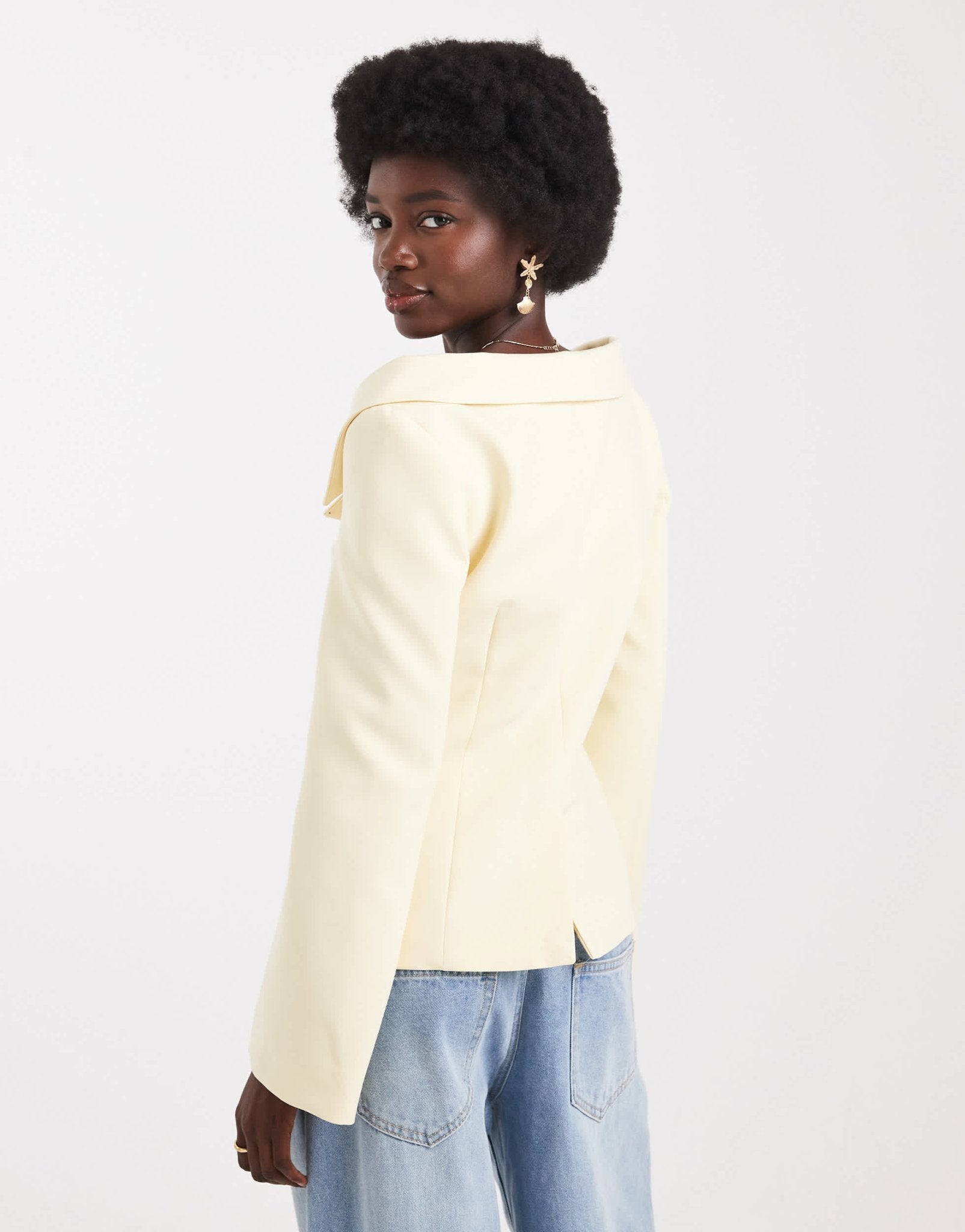 ASOS DESIGN tailored off shoulder blazer in buttermilk - ASOS Sample Sale