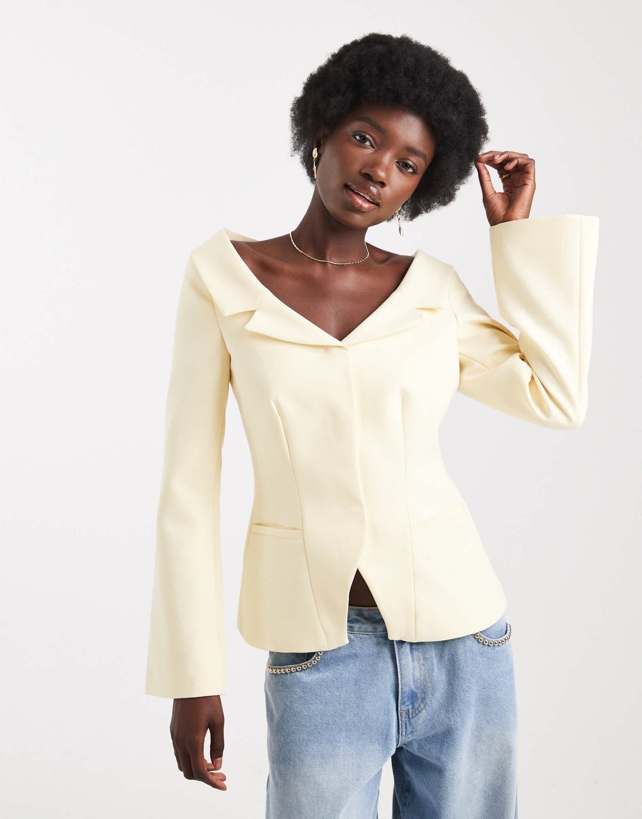 ASOS DESIGN tailored off shoulder blazer in buttermilk - ASOS Sample Sale