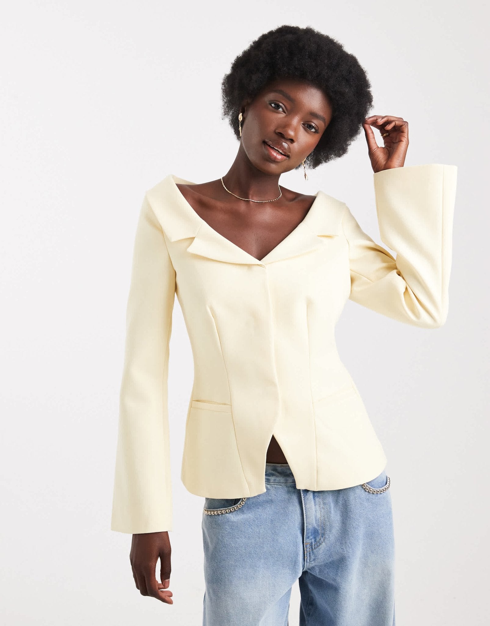 ASOS DESIGN tailored off shoulder blazer in buttermilk - ASOS Sample Sale