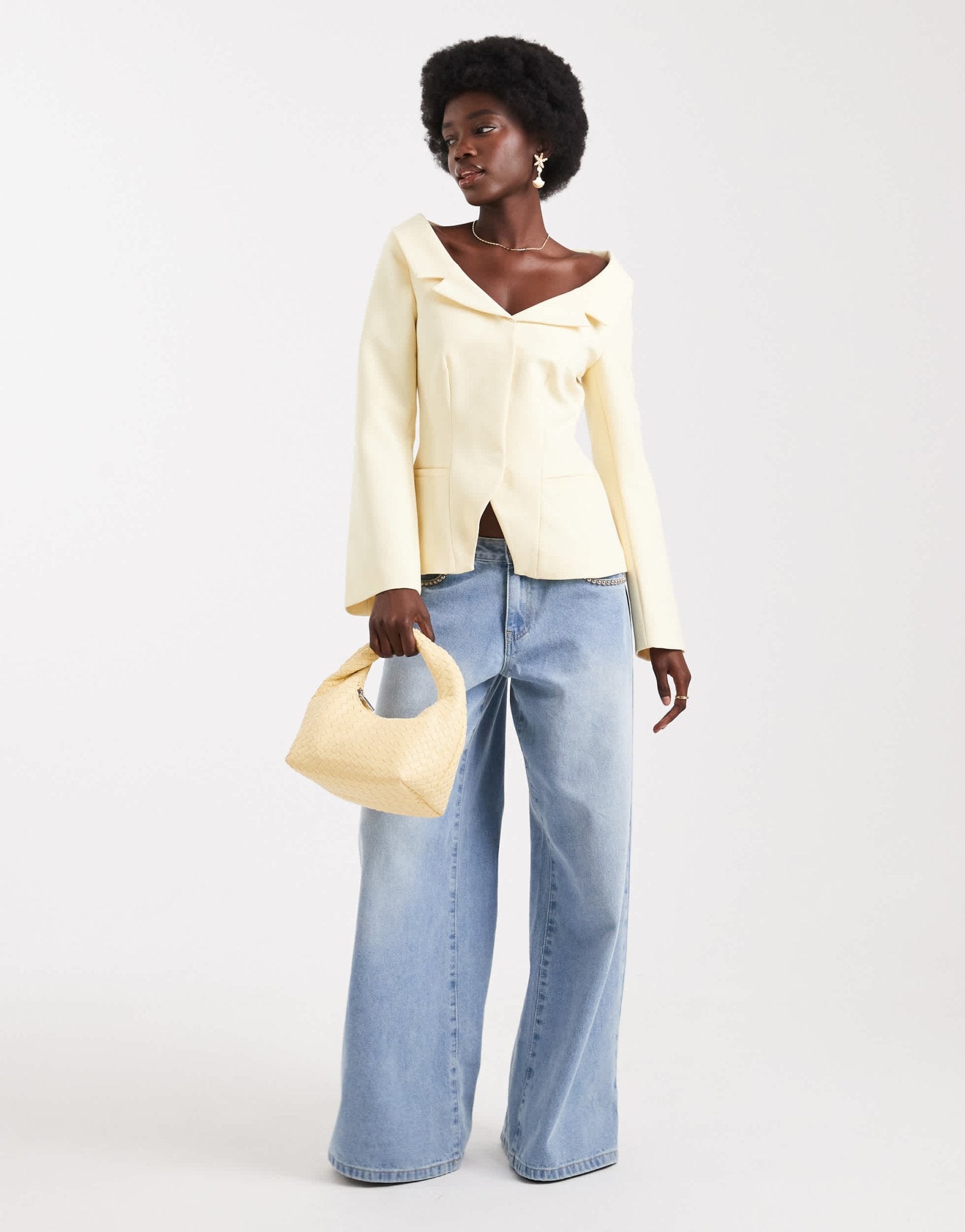 ASOS DESIGN tailored off shoulder blazer in buttermilk - ASOS Sample Sale