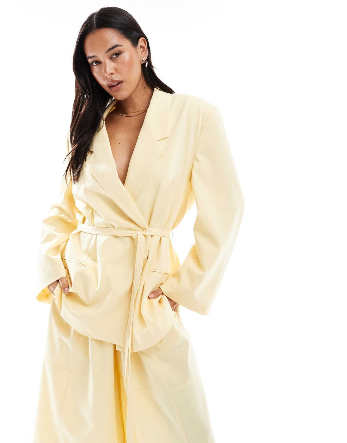 ASOS DESIGN tailored oversized tie waist blazer in buttermilk co ord - ASOS Sample Sale