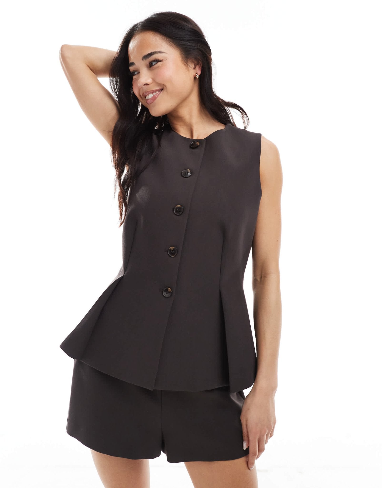 ASOS DESIGN tailored peplum waistcoat in chocolate - ASOS Sample Sale