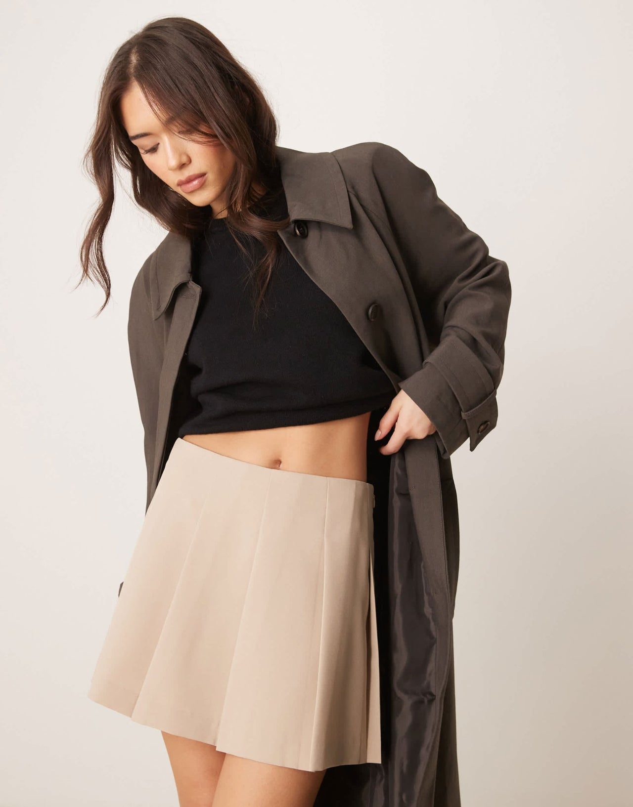 ASOS DESIGN tailored pleated mini skirt in stone - ASOS Sample Sale