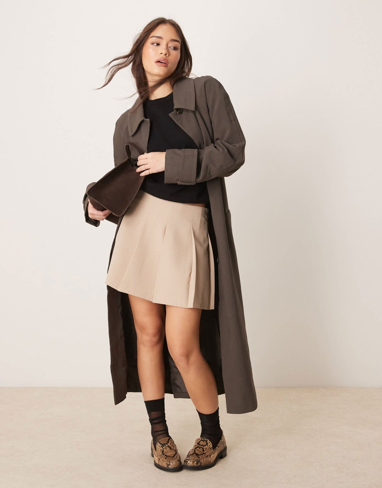 ASOS DESIGN tailored pleated mini skirt in stone - ASOS Sample Sale