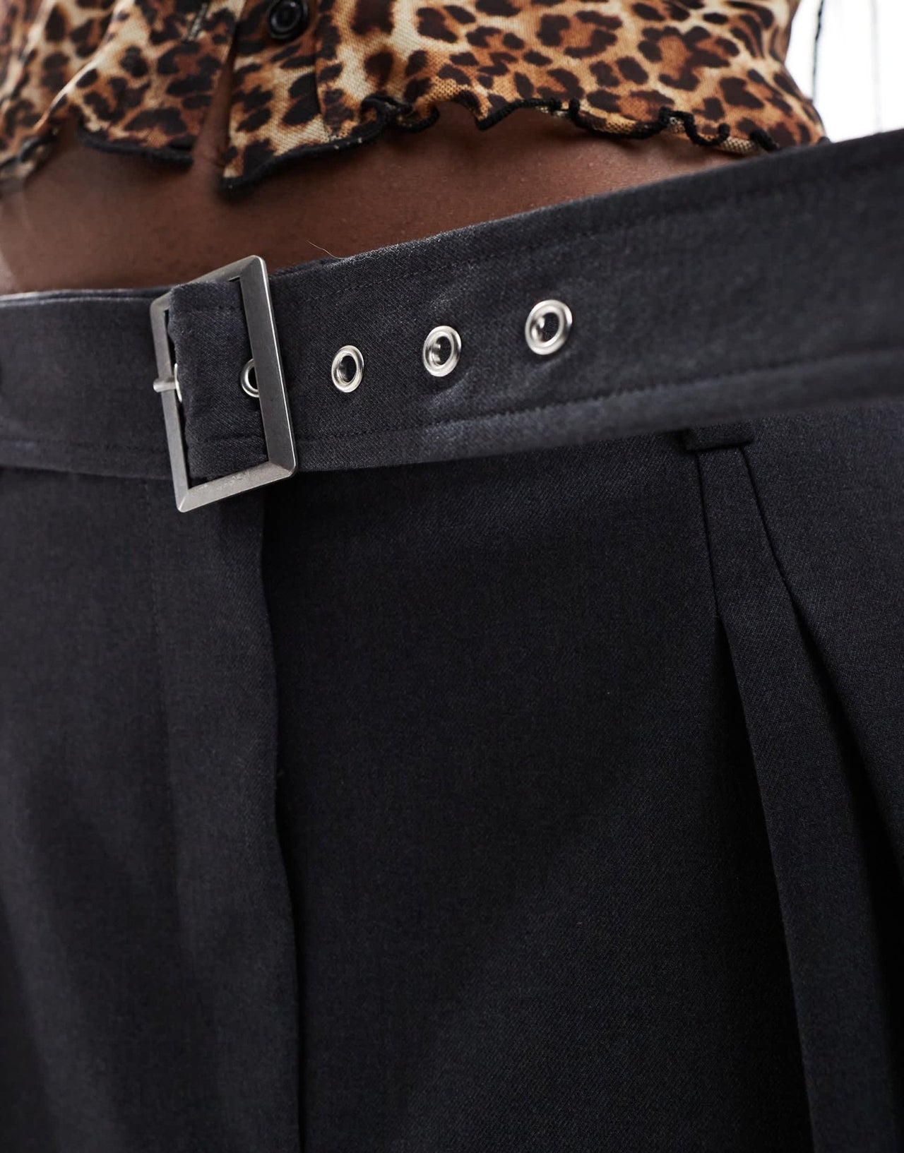 ASOS DESIGN tailored pleated mini skirt with belt detail in charcoal - ASOS Sample Sale