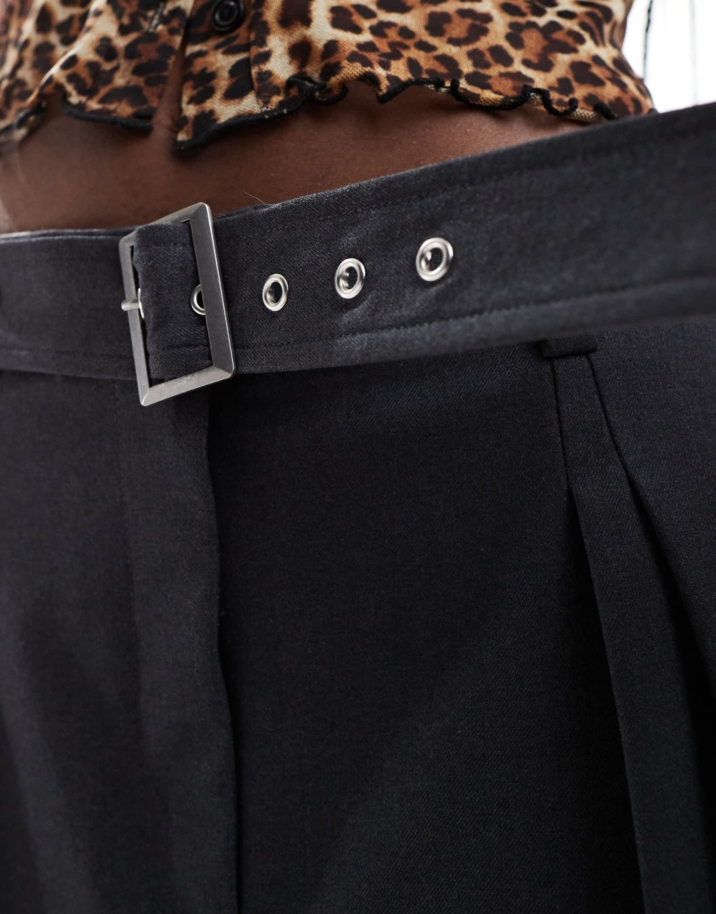 ASOS DESIGN tailored pleated mini skirt with belt detail in charcoal - ASOS Sample Sale