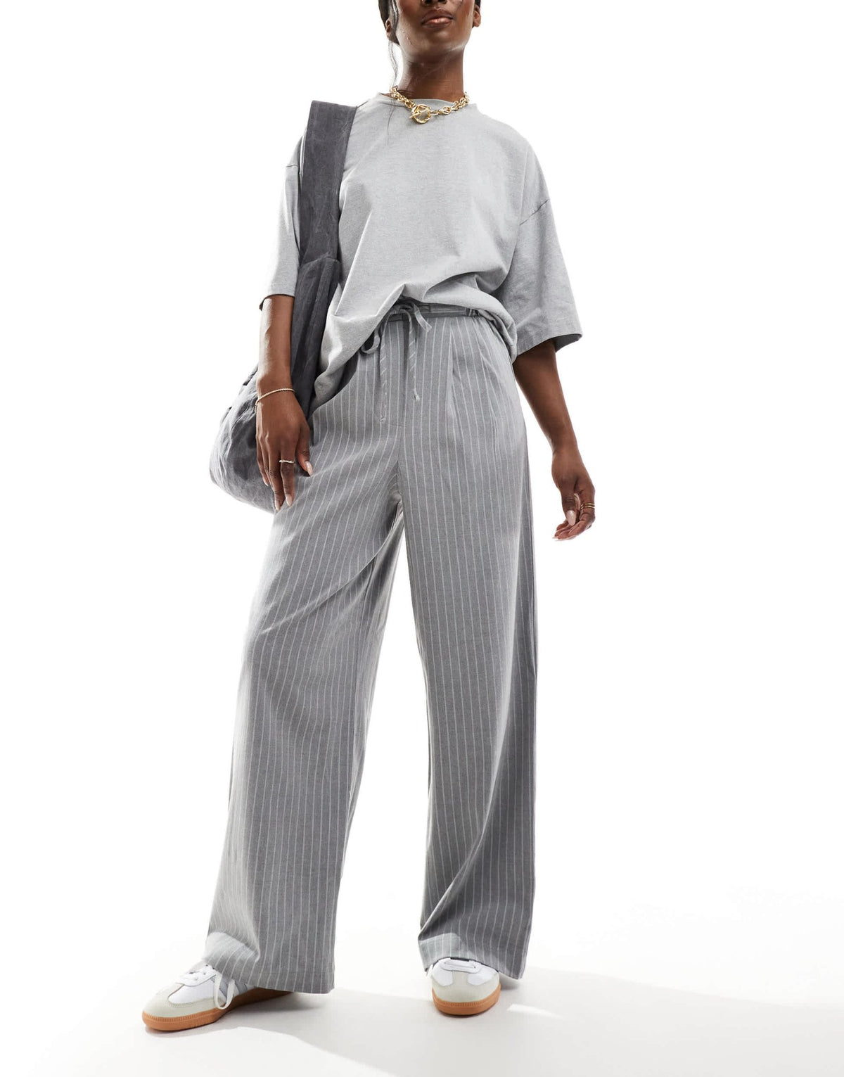 ASOS DESIGN tailored pull on trousers in grey pinstripe - ASOS Sample Sale
