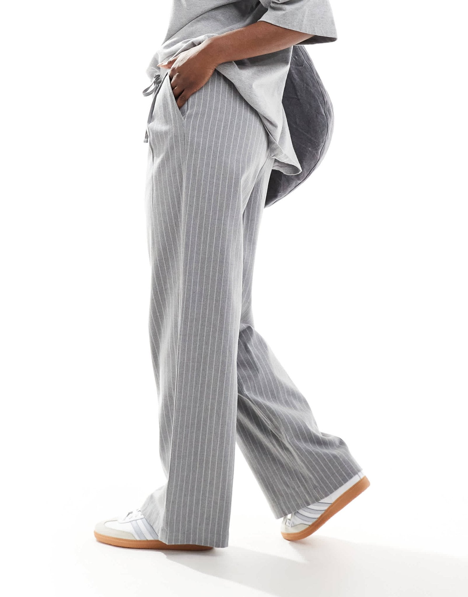 ASOS DESIGN tailored pull on trousers in grey pinstripe - ASOS Sample Sale
