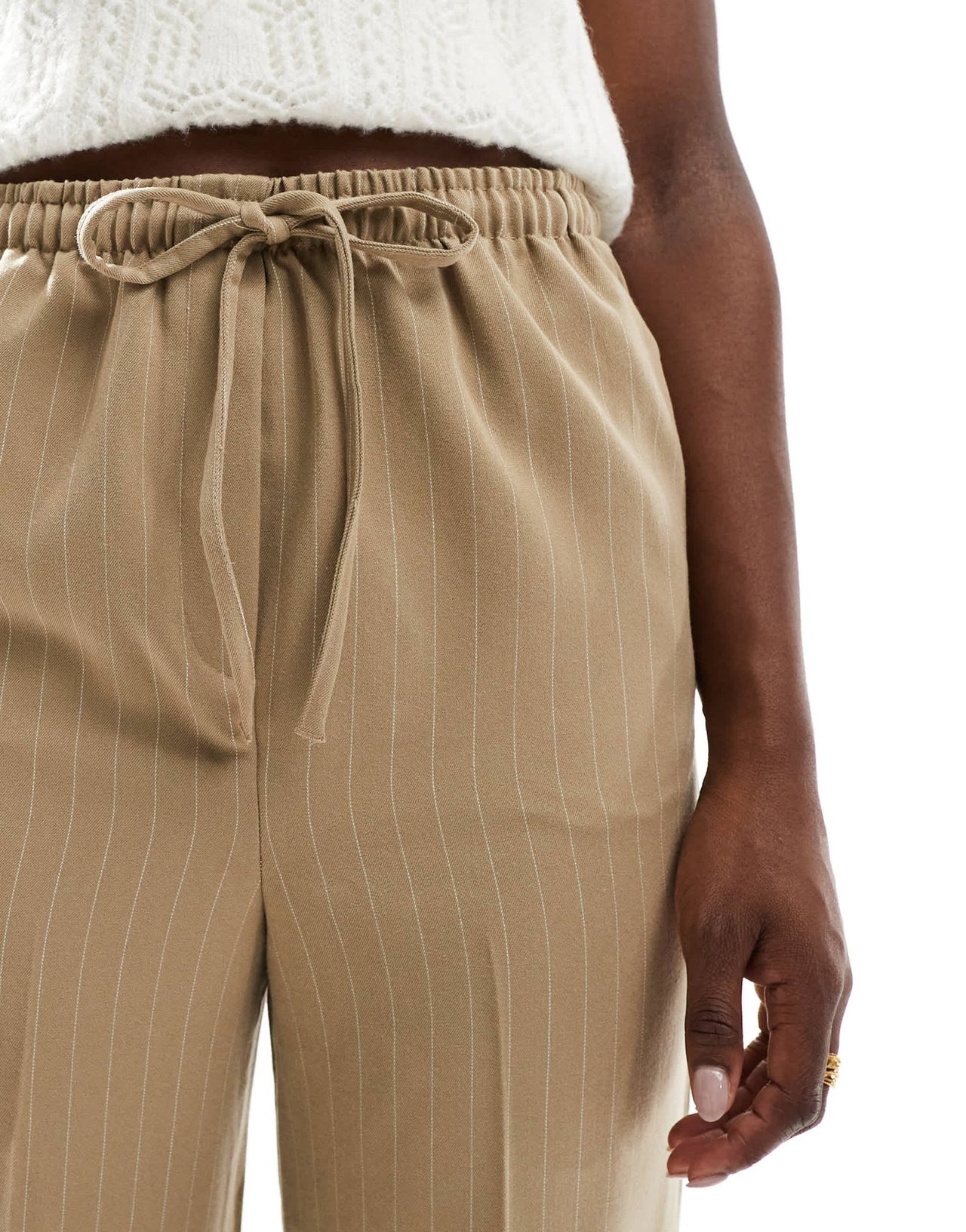ASOS DESIGN tailored pull on trousers in taupe stripe - ASOS Sample Sale