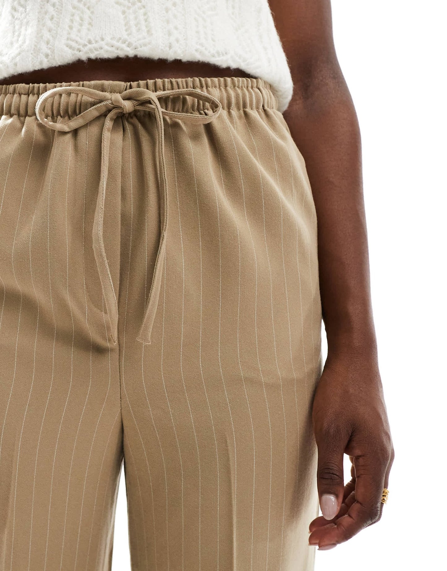 ASOS DESIGN tailored pull on trousers in taupe stripe - ASOS Sample Sale
