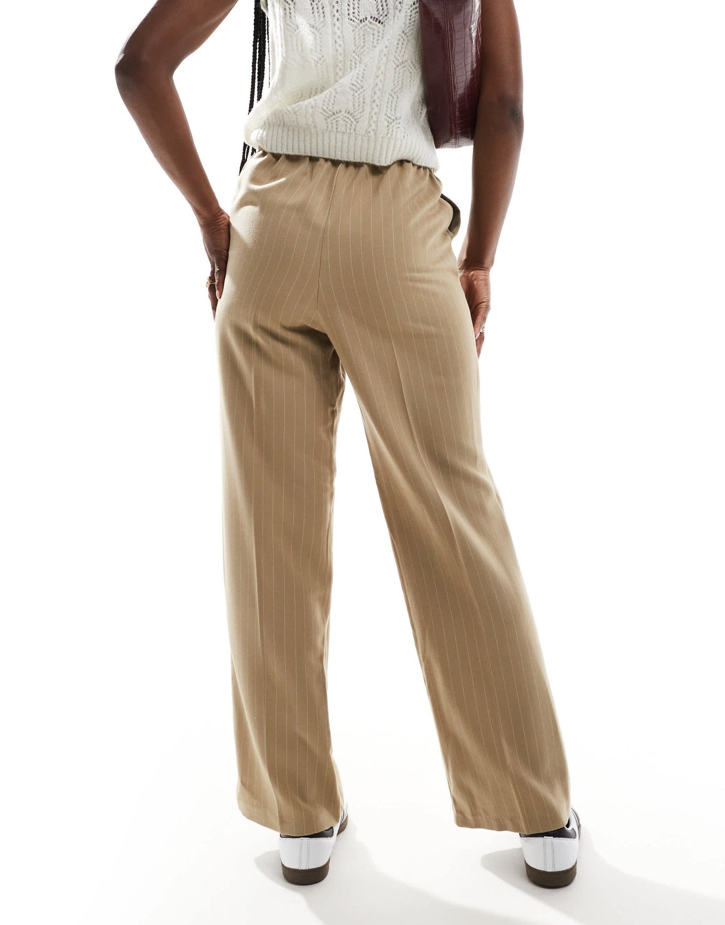 ASOS DESIGN tailored pull on trousers in taupe stripe - ASOS Sample Sale