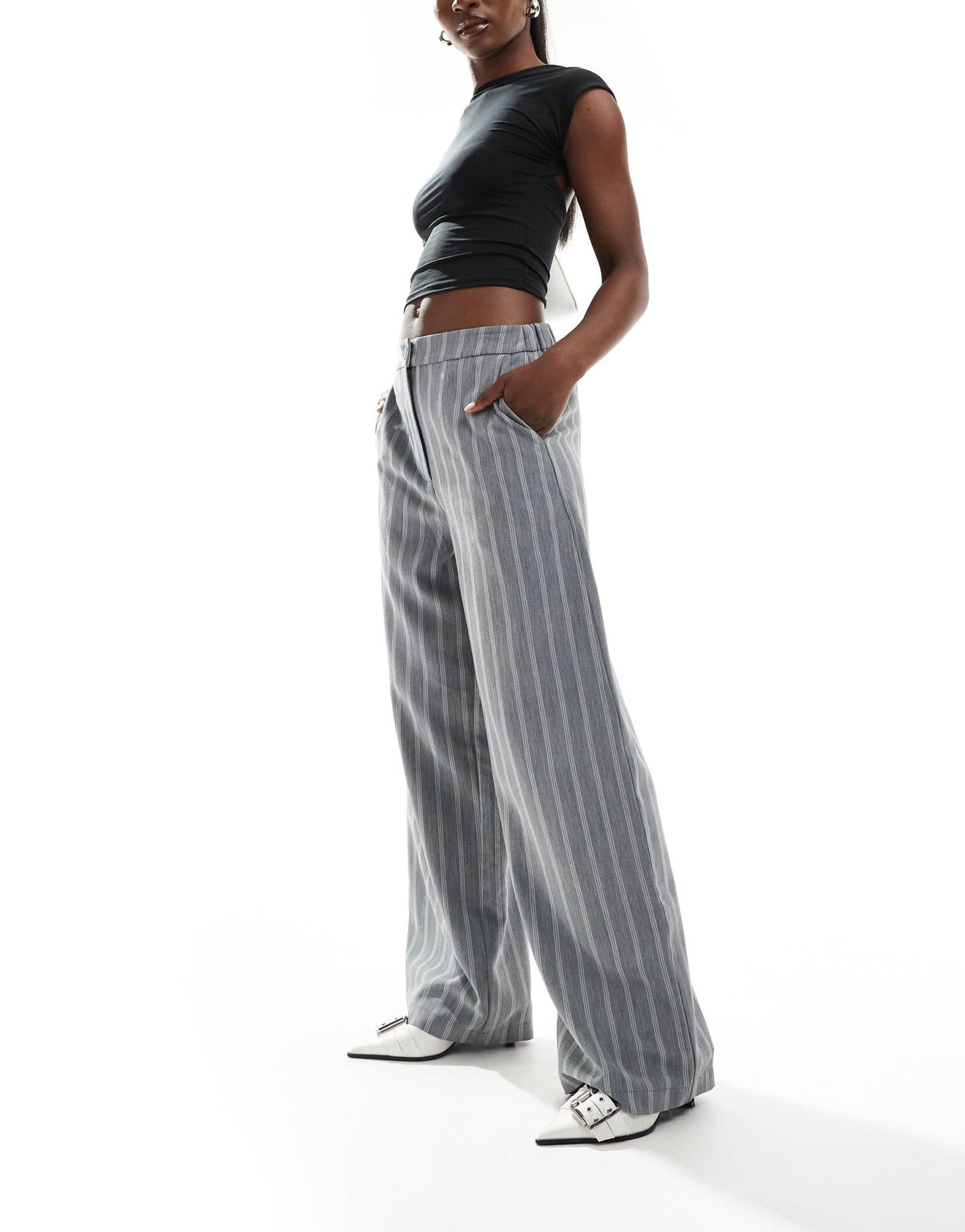 ASOS DESIGN tailored relaxed straight leg trousers in grey stripe - ASOS Sample Sale