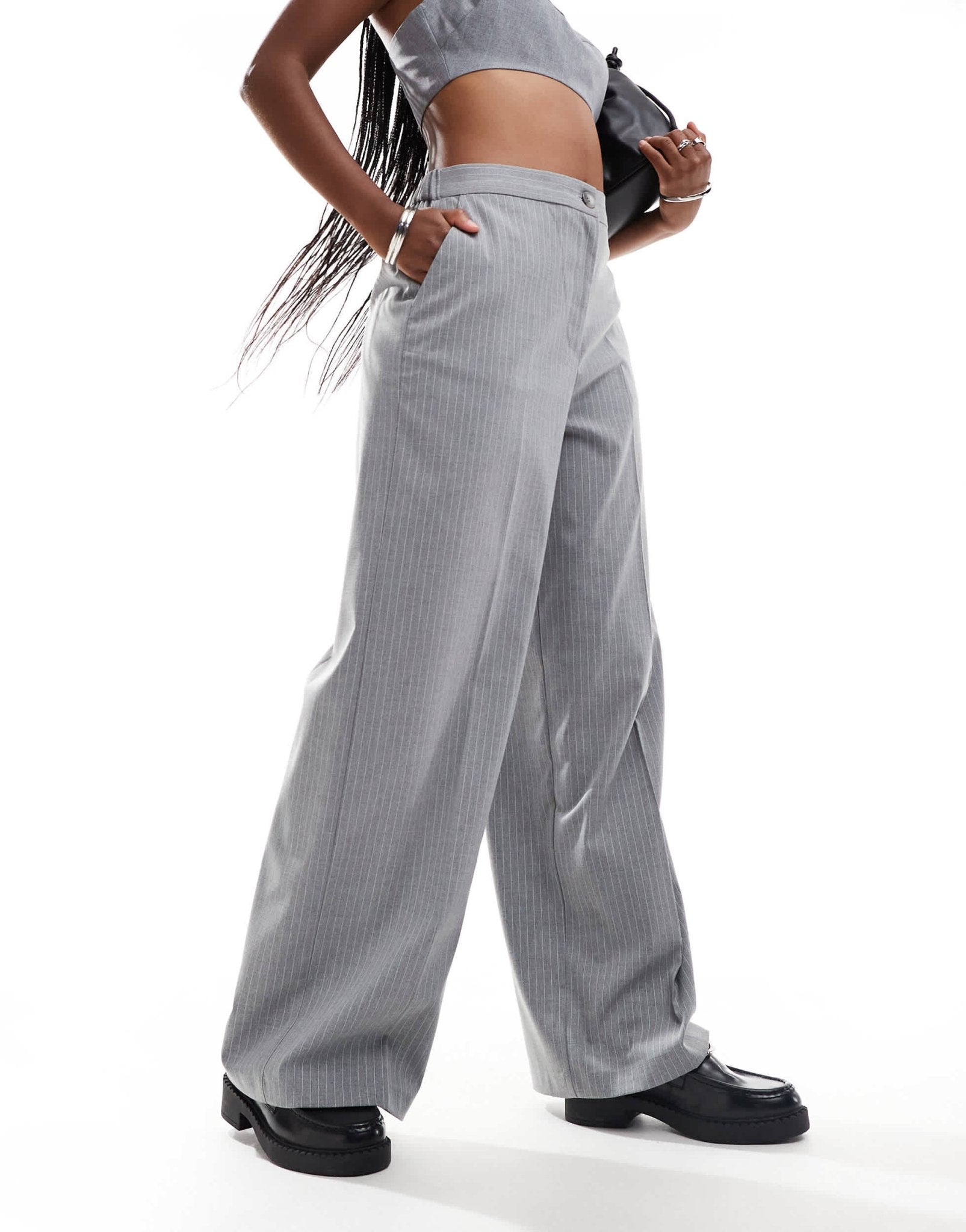 ASOS DESIGN tailored relaxed straight leg trousers in grey stripe - ASOS Sample Sale