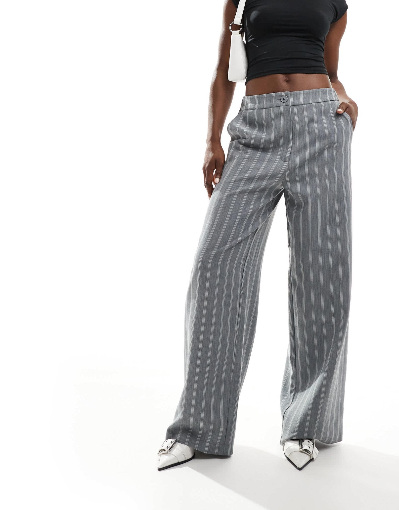 ASOS DESIGN tailored relaxed straight leg trousers in grey stripe - ASOS Sample Sale