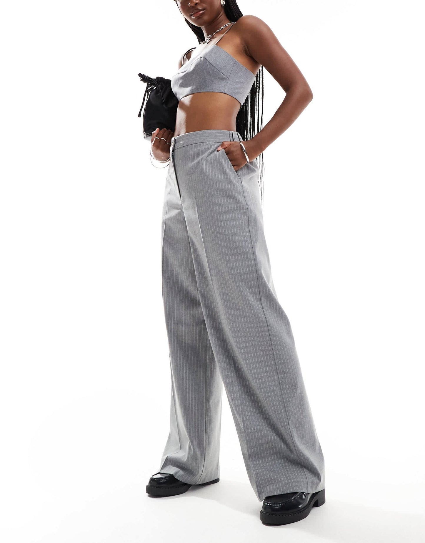 ASOS DESIGN tailored relaxed straight leg trousers in grey stripe - ASOS Sample Sale