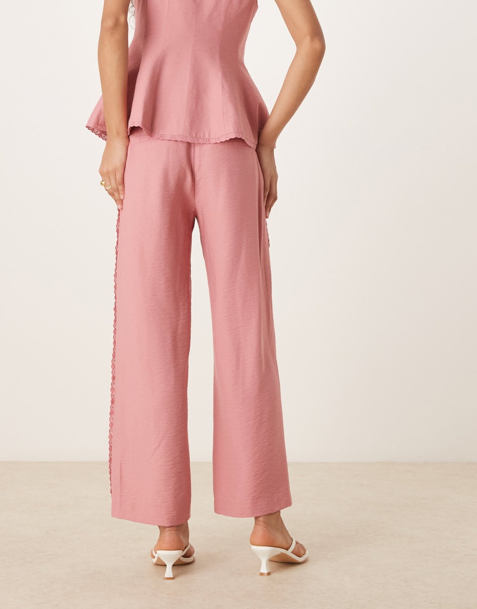 ASOS DESIGN tailored relaxed straight trousers with lace insert co - ord in pink - ASOS Sample Sale