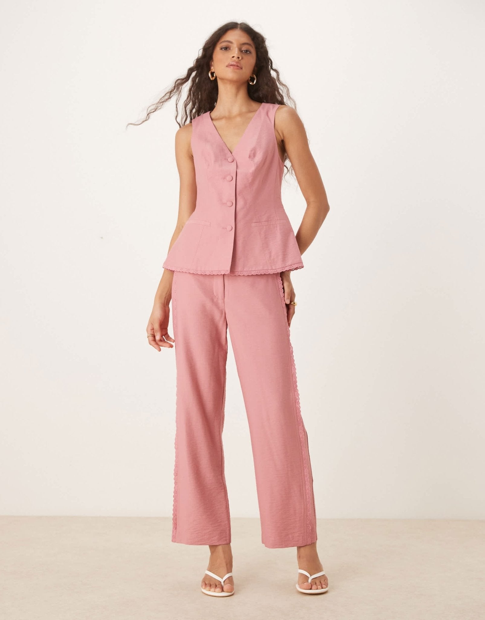 ASOS DESIGN tailored relaxed straight trousers with lace insert co - ord in pink - ASOS Sample Sale