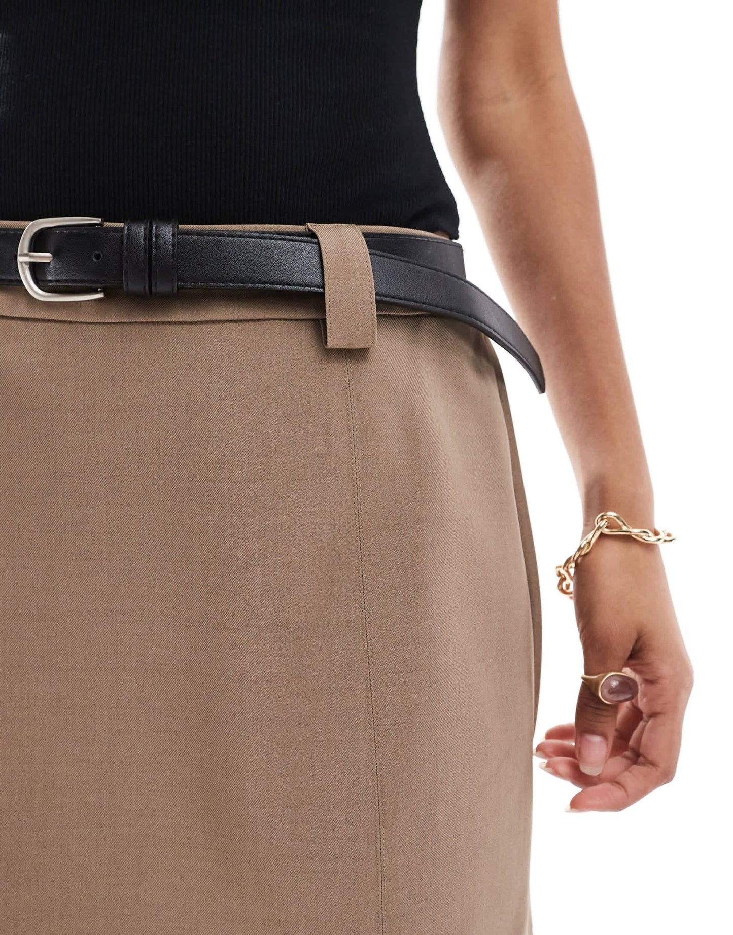 ASOS DESIGN tailored retro mini skirt with PU belt in mocha - ASOS Sample Sale