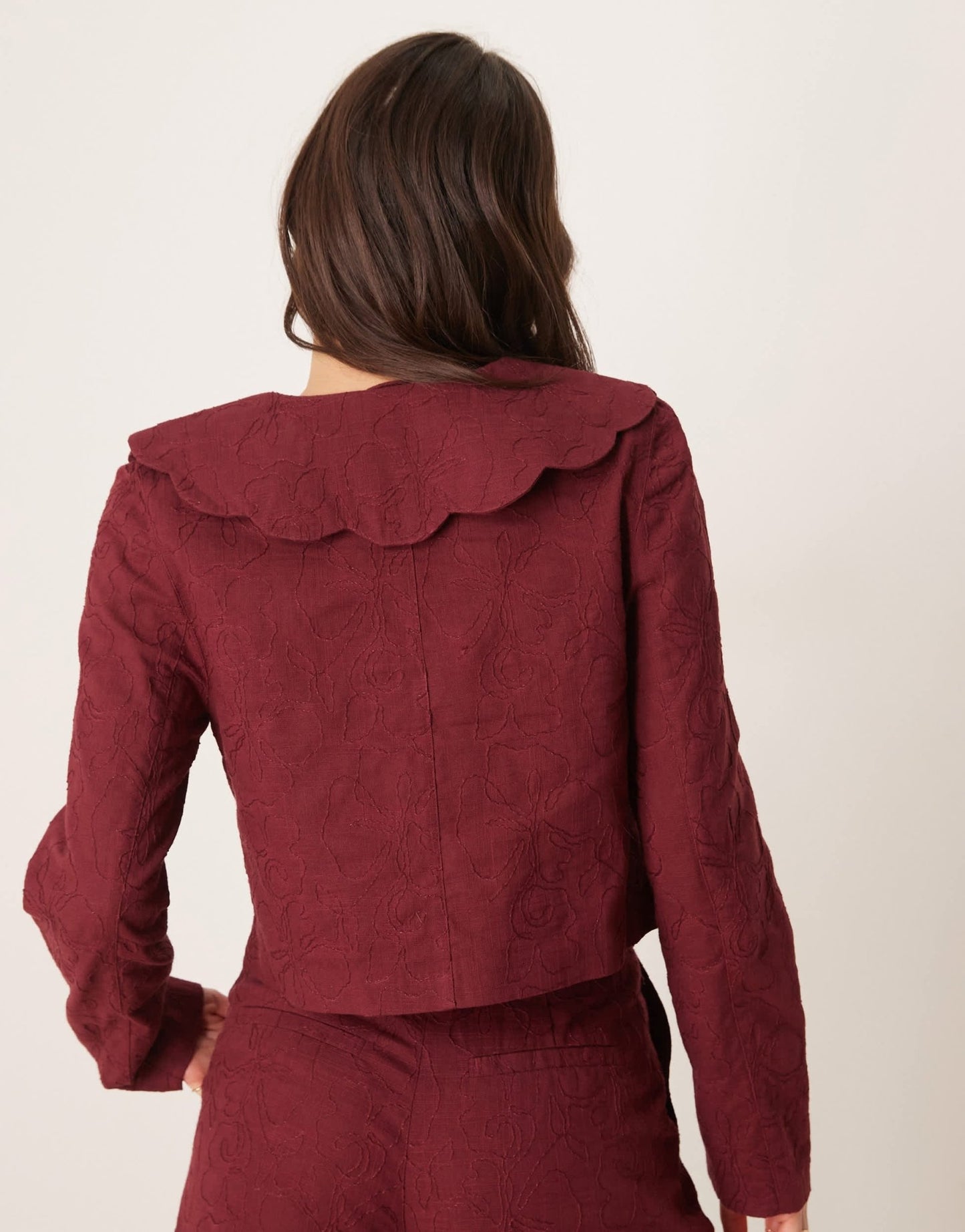 ASOS DESIGN tailored scallop collar tie front jacket co - ord in dark cherry - ASOS Sample Sale