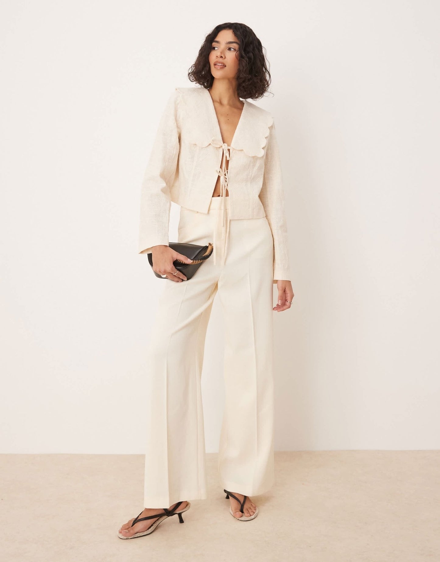 ASOS DESIGN tailored scallop collar tie front jacket in buttermilk - ASOS Sample Sale