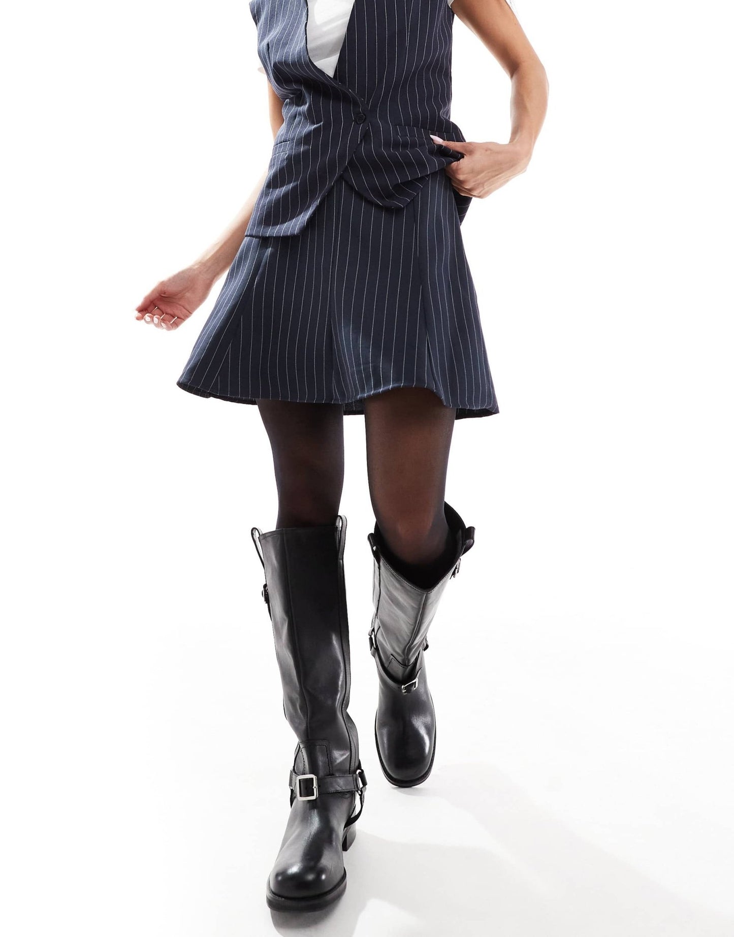 ASOS DESIGN tailored seam detail mini skirt in navy pinstripe co ord - ASOS Sample Sale