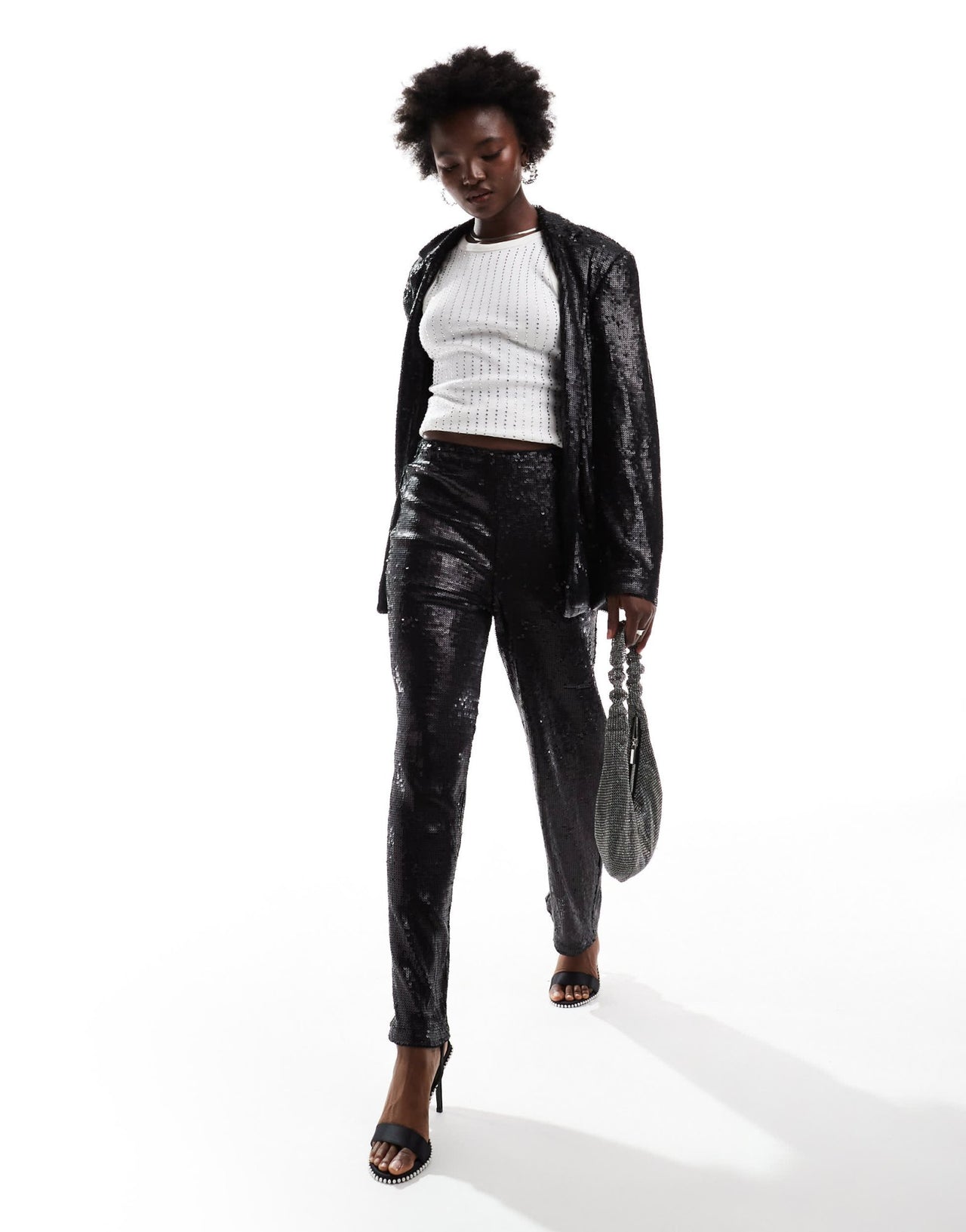 ASOS DESIGN tailored sequin ankle grazer trousers in black - ASOS Sample Sale