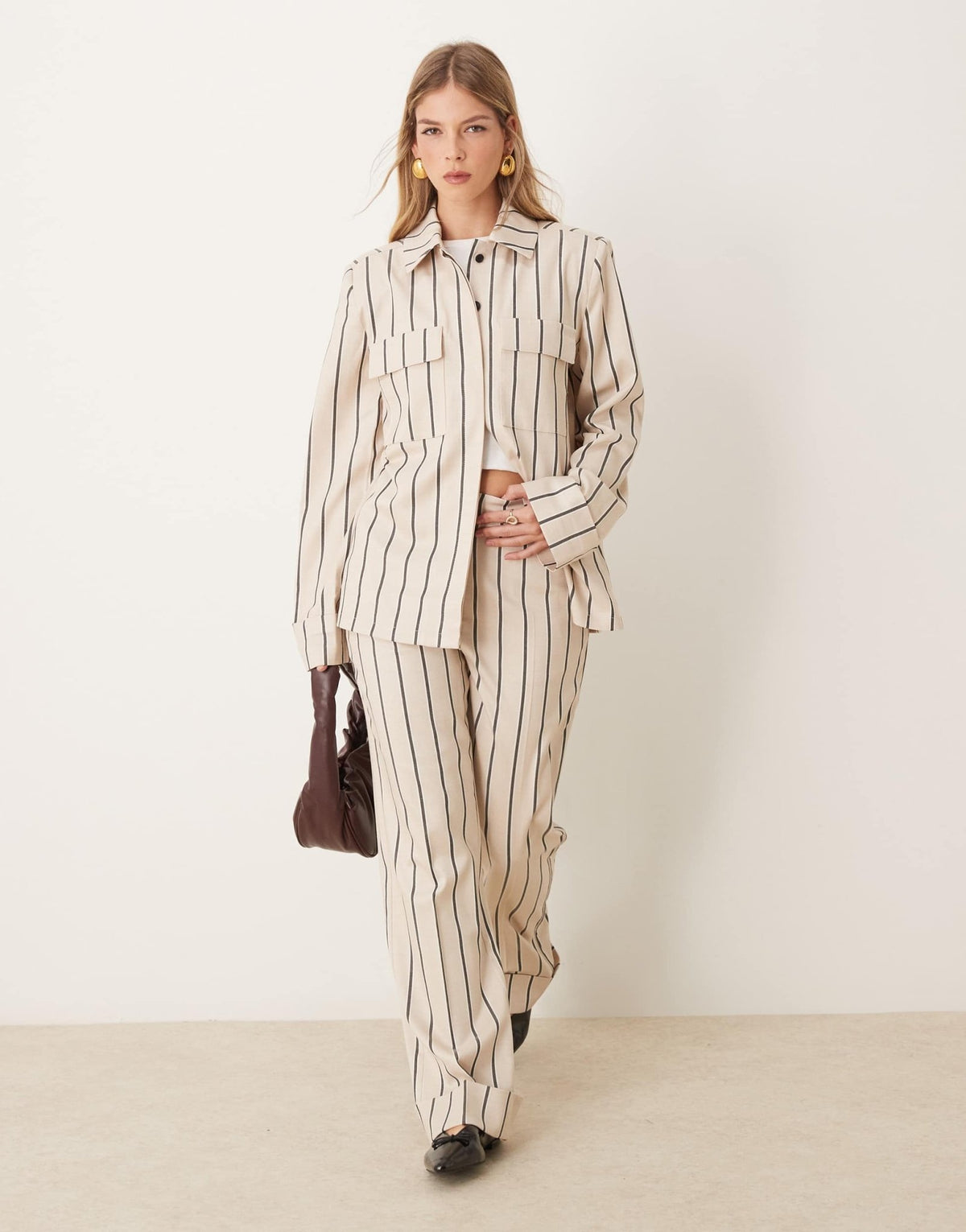 ASOS DESIGN tailored shirt co - ord in stone stripe - ASOS Sample Sale