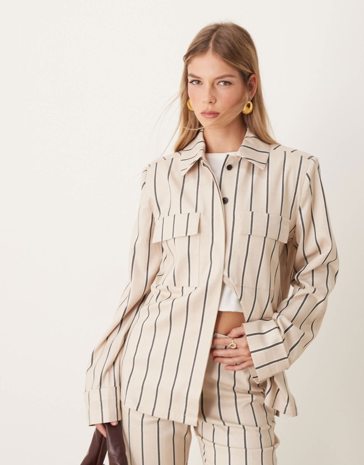 ASOS DESIGN tailored shirt co - ord in stone stripe - ASOS Sample Sale