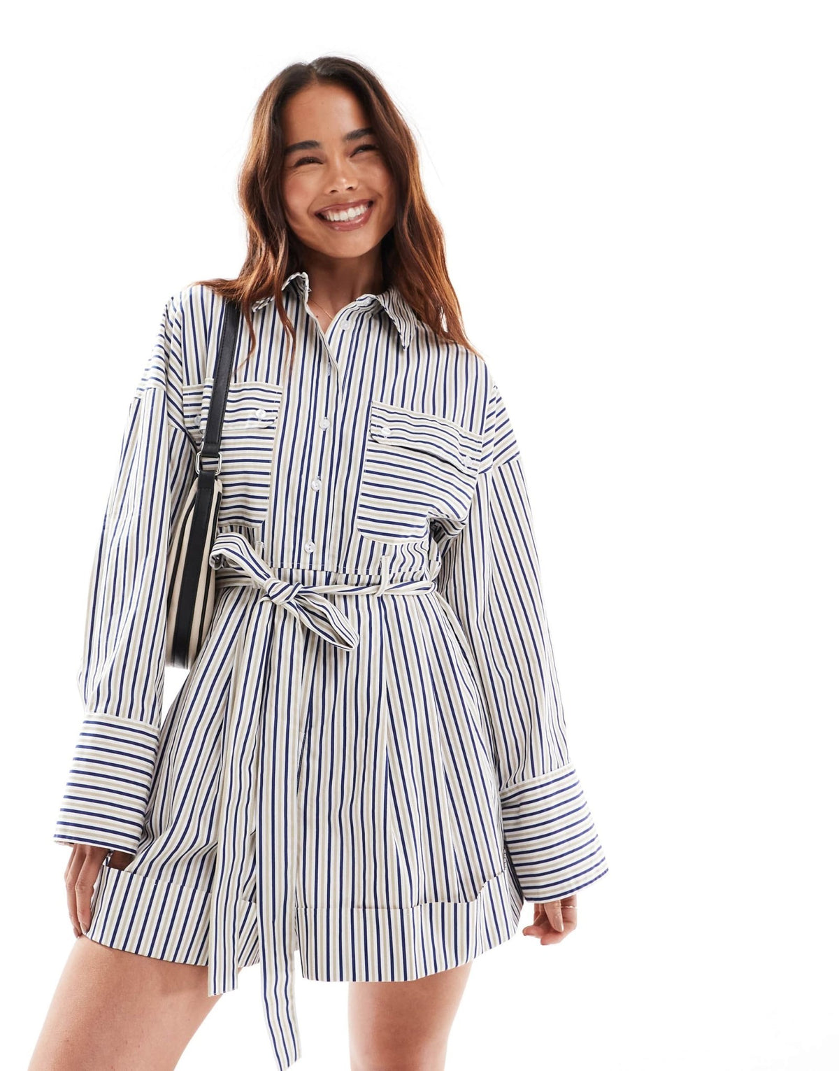 ASOS DESIGN tailored shorts with blouson over shirt in blue stripe - ASOS Sample Sale