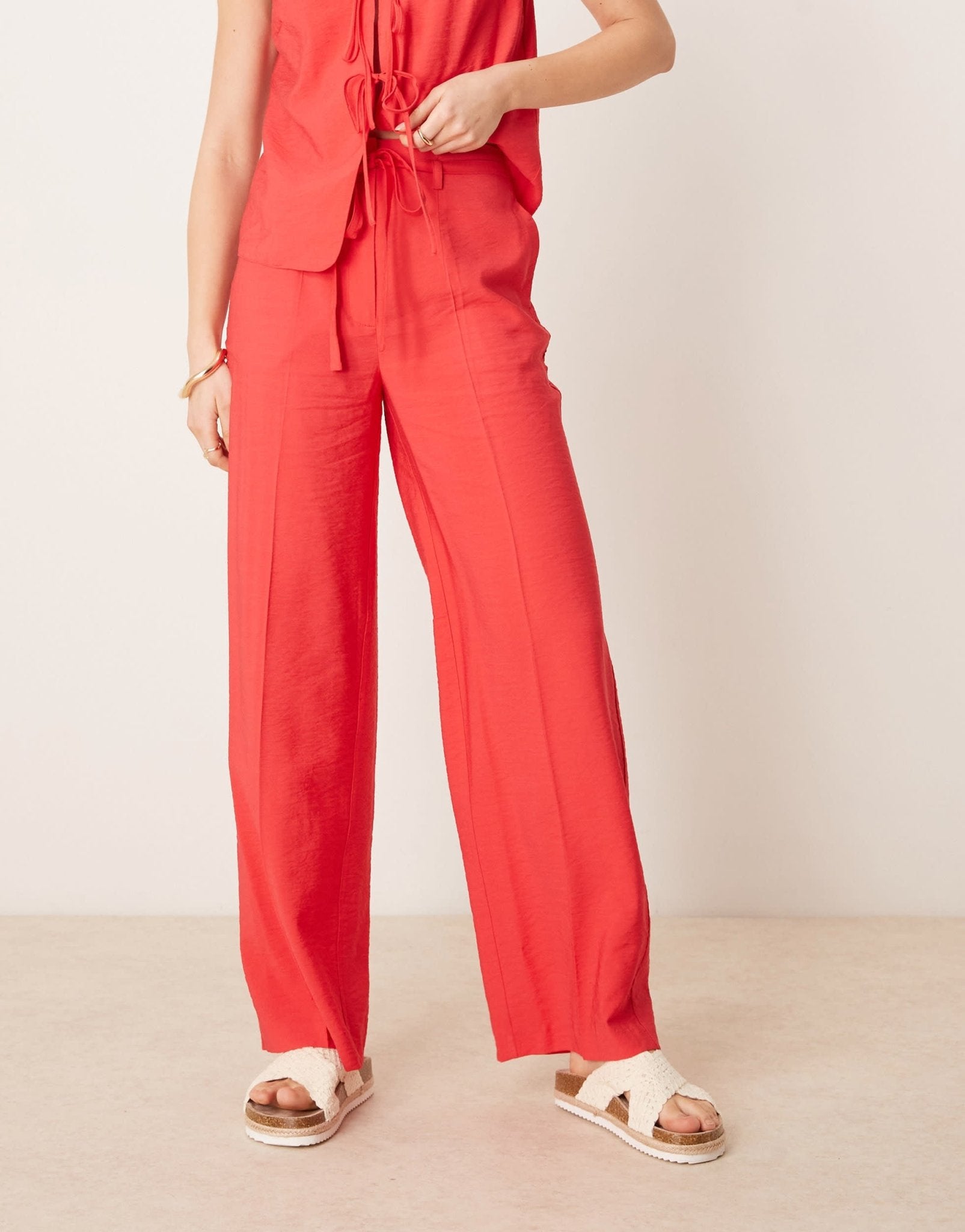 ASOS DESIGN tailored straight leg linen look trousers co-ord in red - ASOS Sample Sale