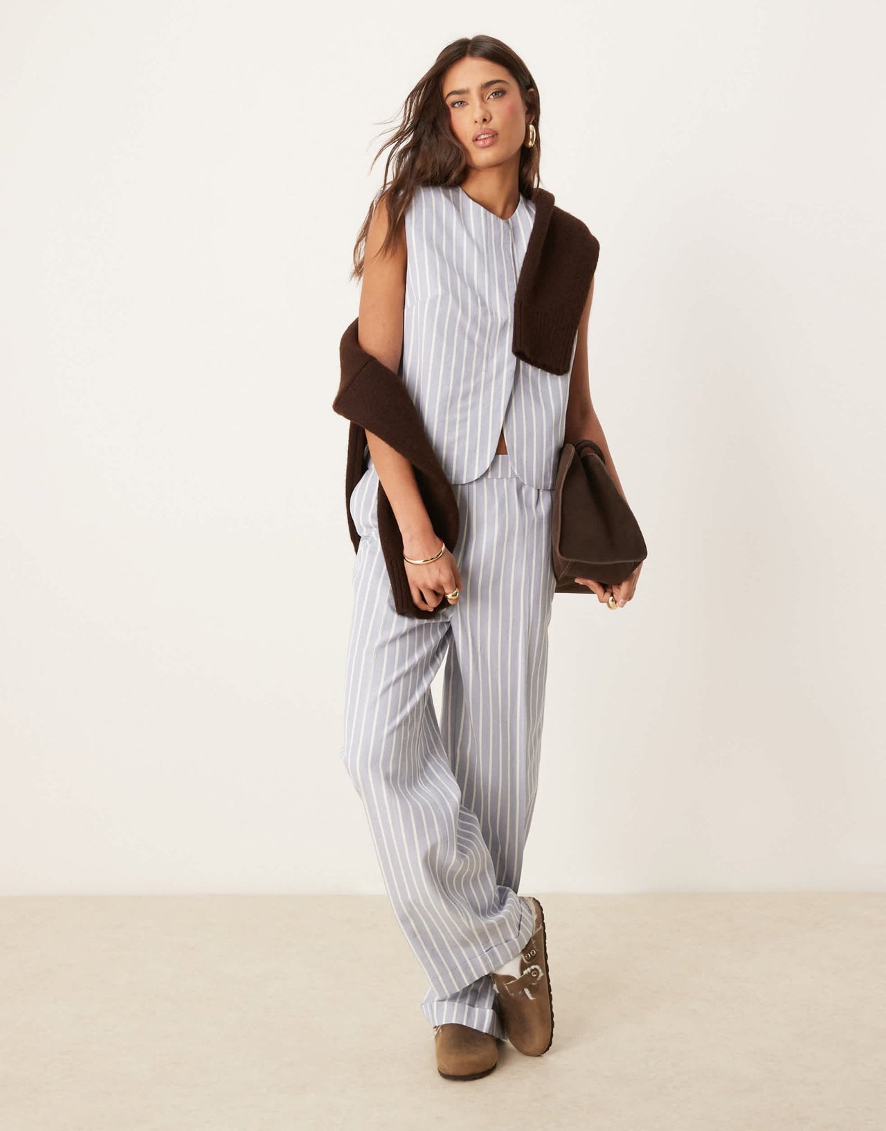 ASOS DESIGN tailored straight leg trousers with linen co - ord in blue and white stripe - ASOS Sample Sale