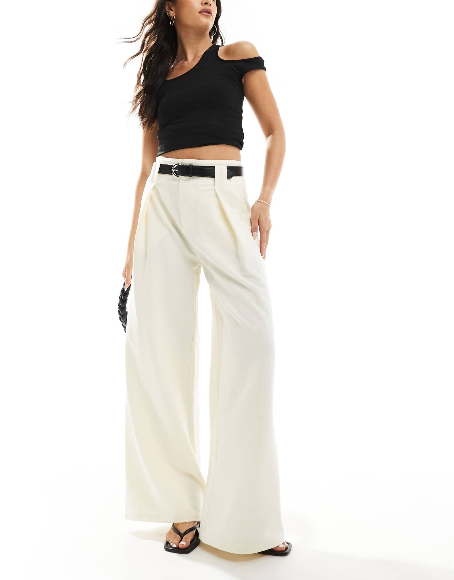 ASOS DESIGN tailored super wide leg belted trousers in off white - ASOS Sample Sale