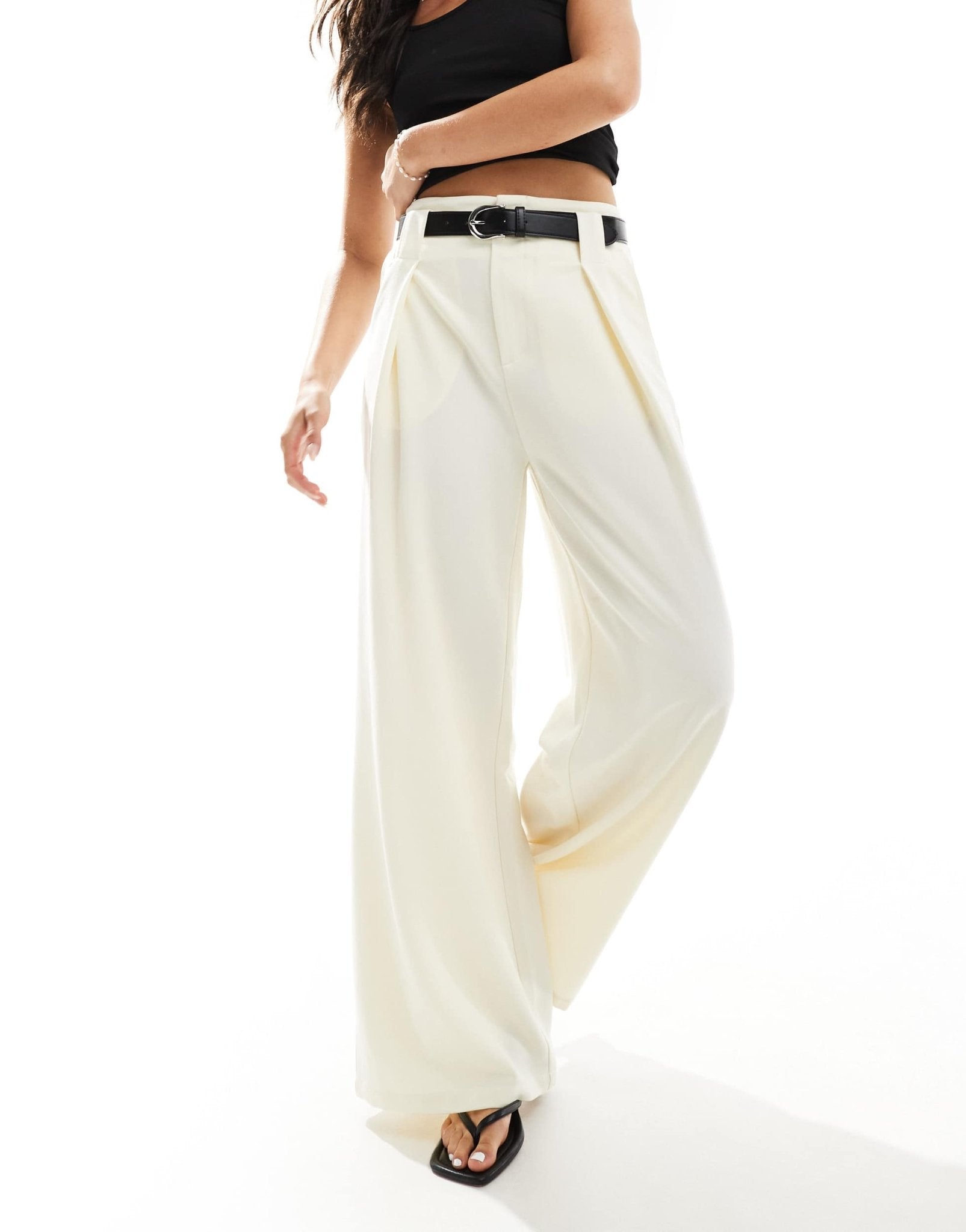 ASOS DESIGN tailored super wide leg belted trousers in off white - ASOS Sample Sale