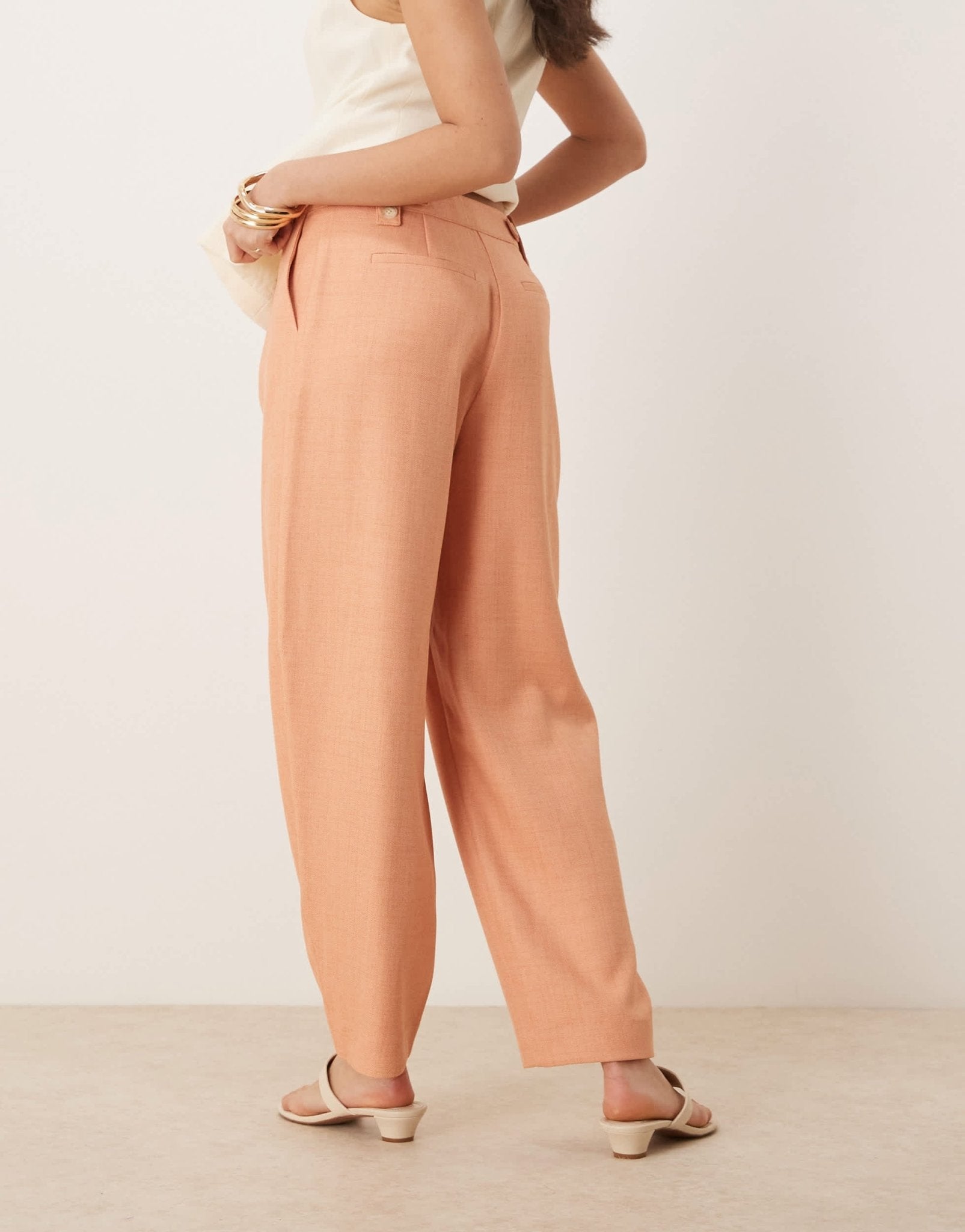 ASOS DESIGN tailored textured barrel trousers with tab detail in apricot - ASOS Sample Sale