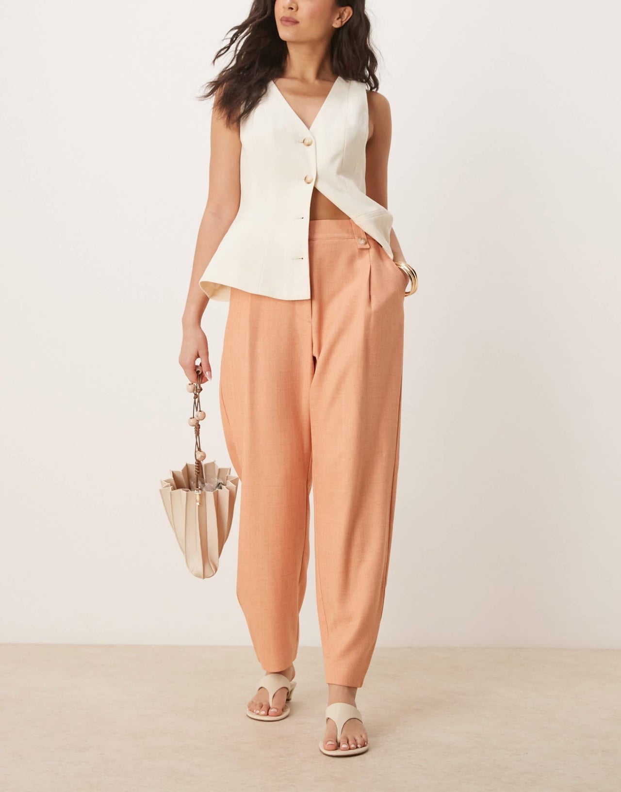 ASOS DESIGN tailored textured barrel trousers with tab detail in apricot - ASOS Sample Sale