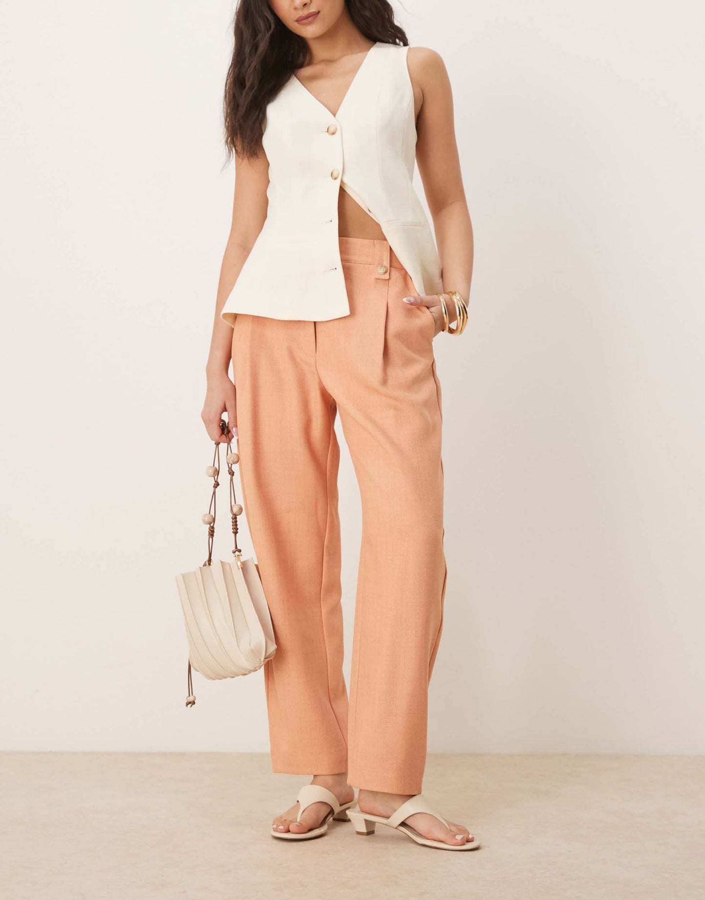 ASOS DESIGN tailored textured barrel trousers with tab detail in apricot - ASOS Sample Sale