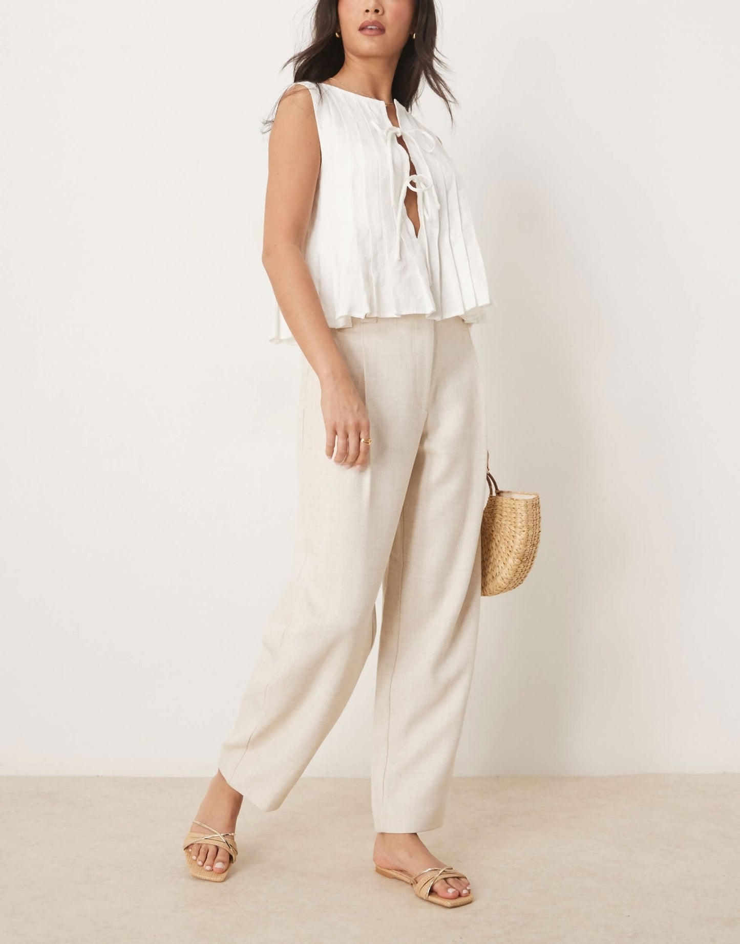 ASOS DESIGN tailored textured barrel trousers with tab detail in neutral - ASOS Sample Sale