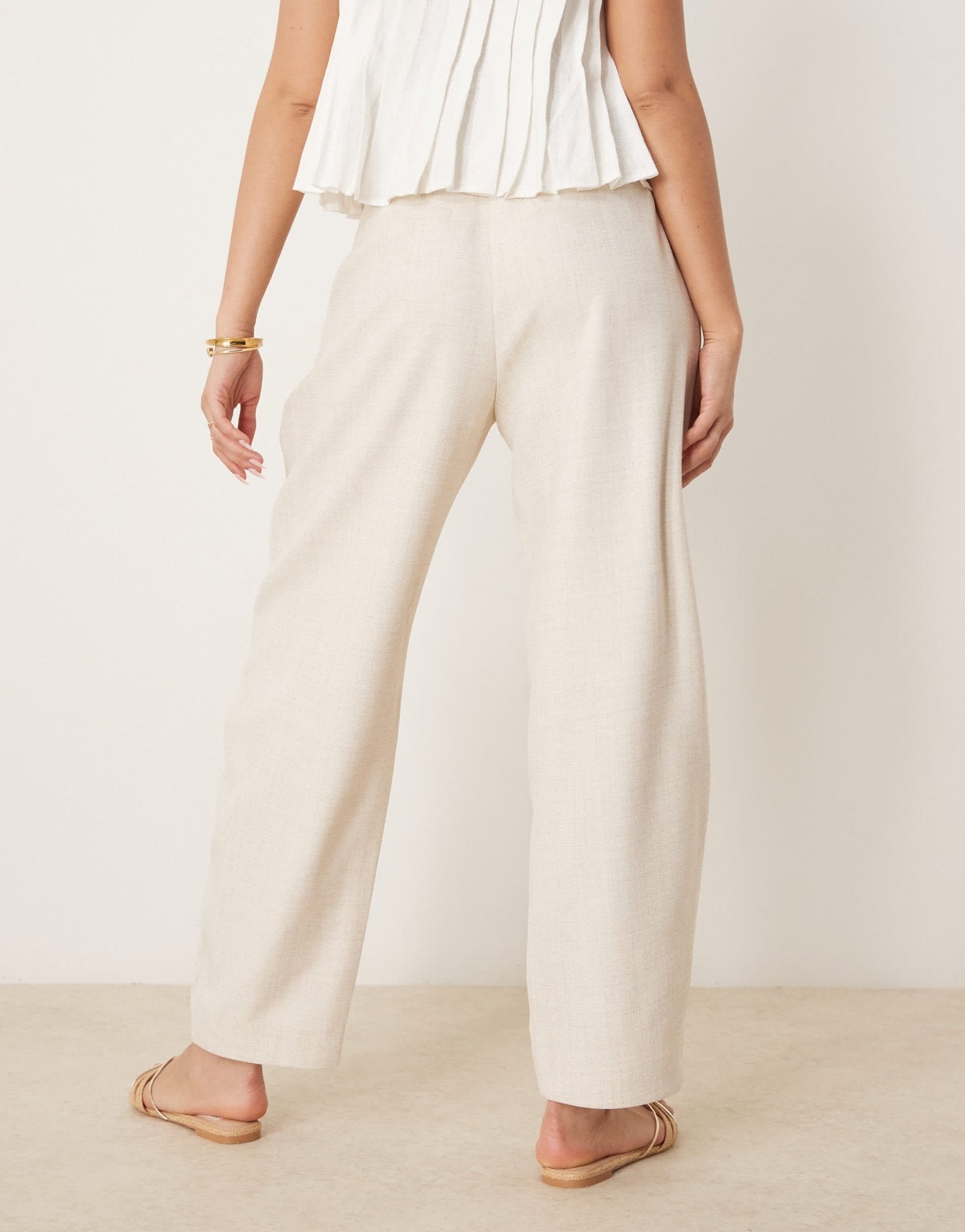 ASOS DESIGN tailored textured barrel trousers with tab detail in neutral - ASOS Sample Sale