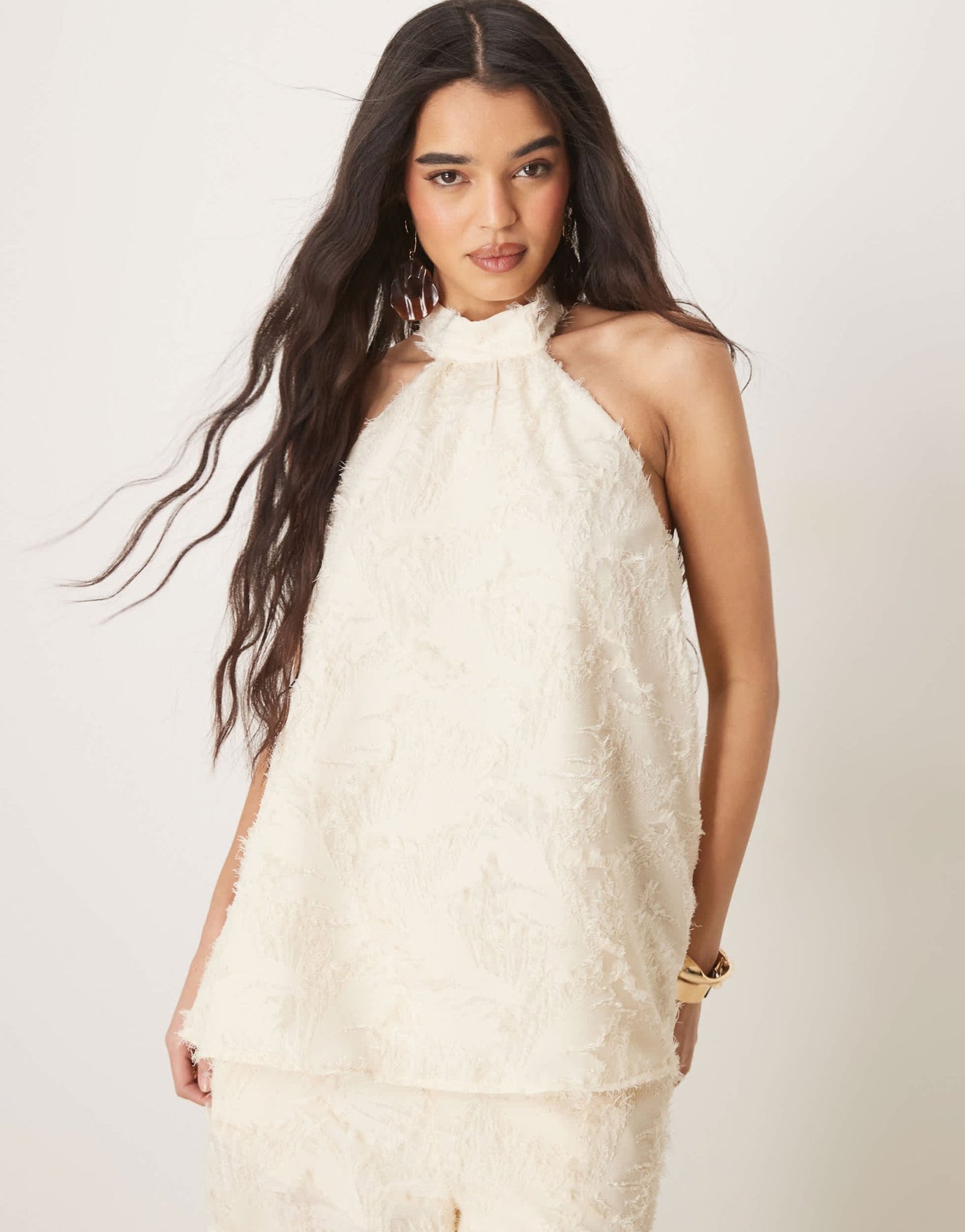 ASOS DESIGN tailored textured halter neck top co-ord in buttermilk - ASOS Sample Sale