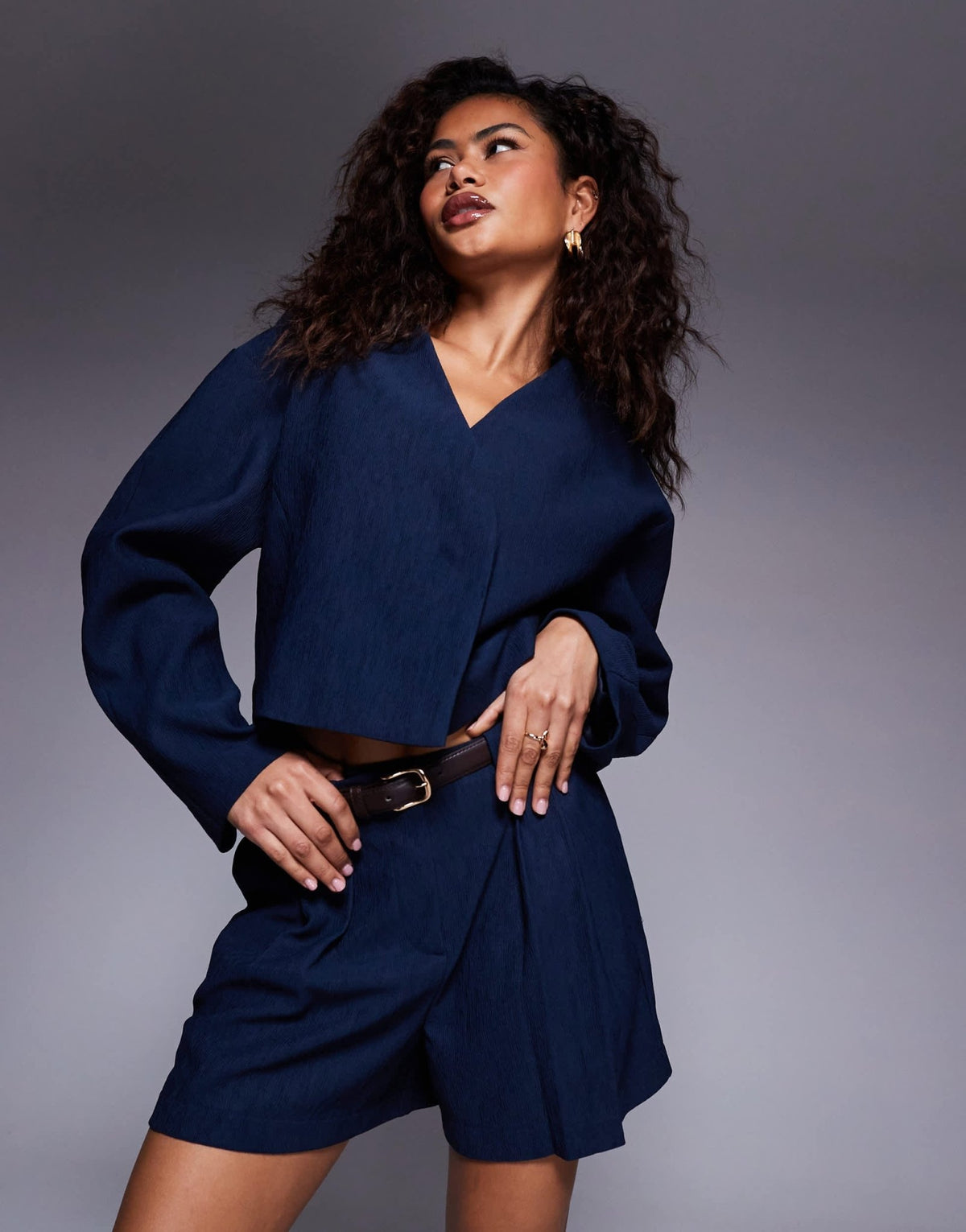 ASOS DESIGN tailored textured shorts with belt co-ord in navy - ASOS Sample Sale