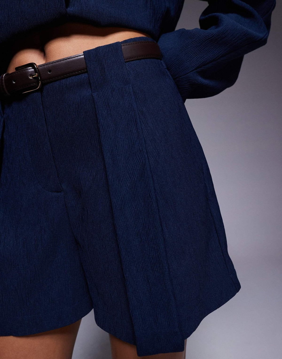 ASOS DESIGN tailored textured shorts with belt co-ord in navy - ASOS Sample Sale