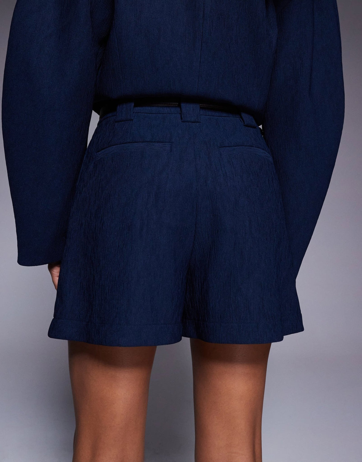 ASOS DESIGN tailored textured shorts with belt co-ord in navy - ASOS Sample Sale