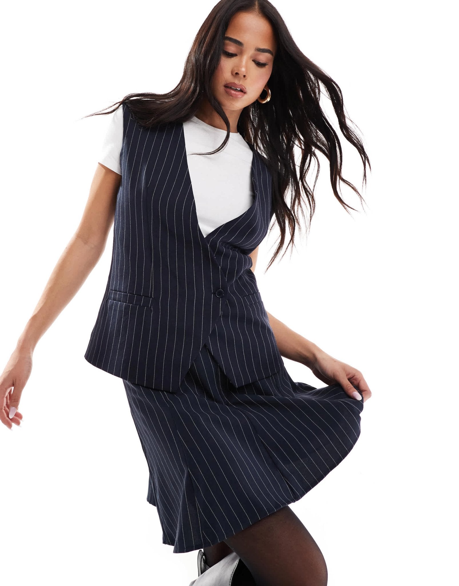 ASOS DESIGN tailored wrap front waistcoat in navy pinstripe co ord - ASOS Sample Sale