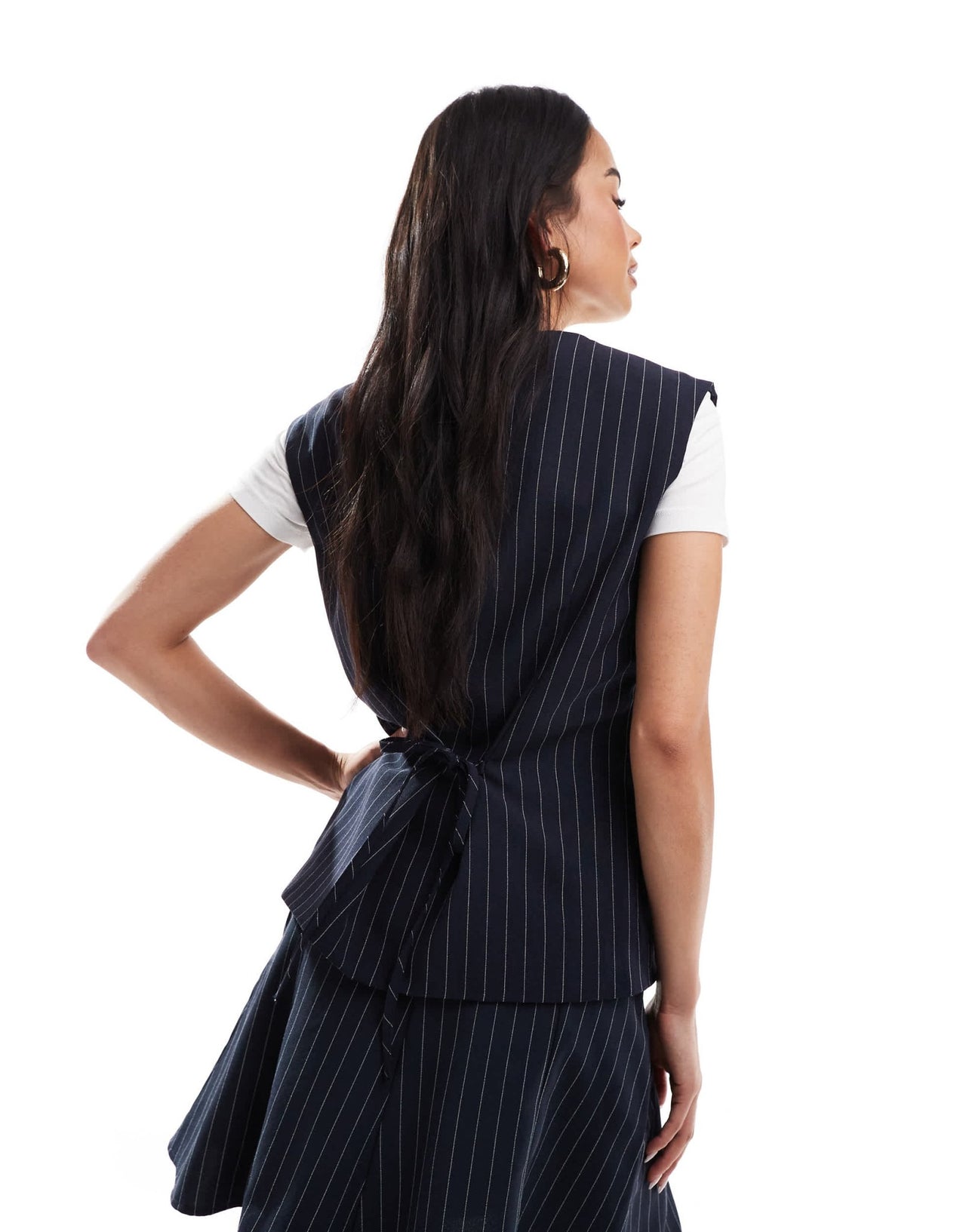 ASOS DESIGN tailored wrap front waistcoat in navy pinstripe co ord - ASOS Sample Sale
