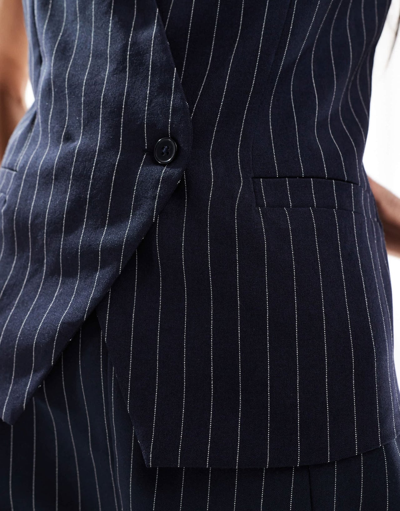 ASOS DESIGN tailored wrap front waistcoat in navy pinstripe co ord - ASOS Sample Sale
