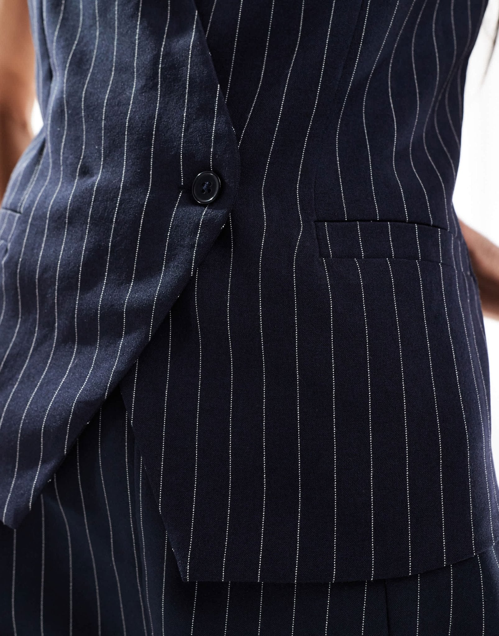 ASOS DESIGN tailored wrap front waistcoat in navy pinstripe co ord - ASOS Sample Sale