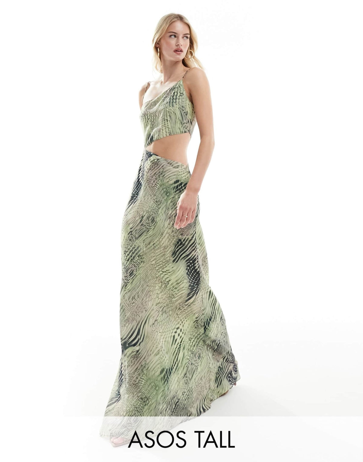 ASOS DESIGN Tall asymmetric neckline maxi dress with cut out in abstract animal print - ASOS Sample Sale