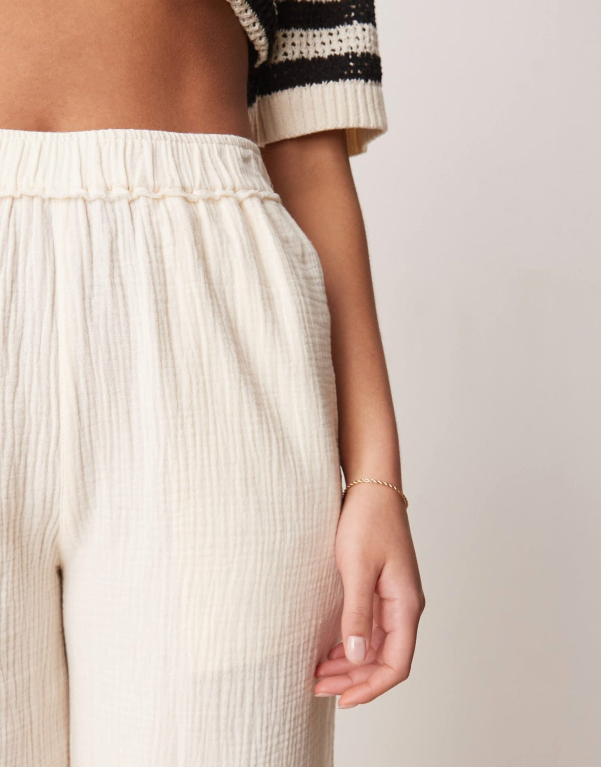 ASOS DESIGN Tall cheesecloth pull on trousers with raw edge in buttermilk - ASOS Sample Sale